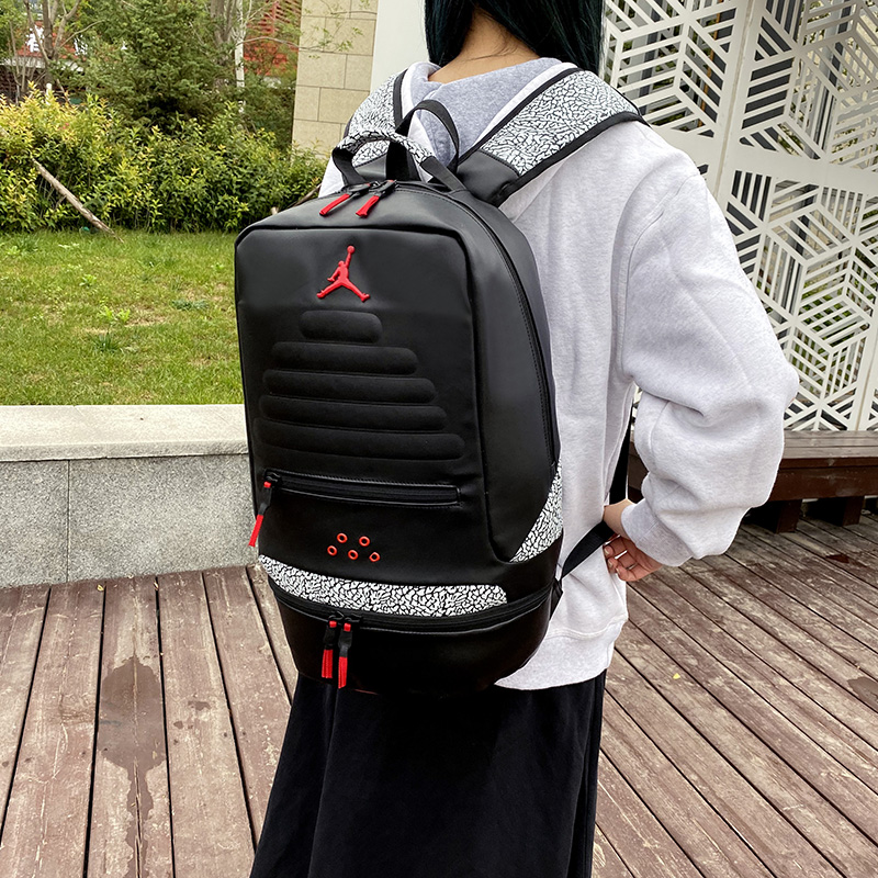 Nike Air Jordan PU Leather Backpack, Black and White, 50x26x18cm