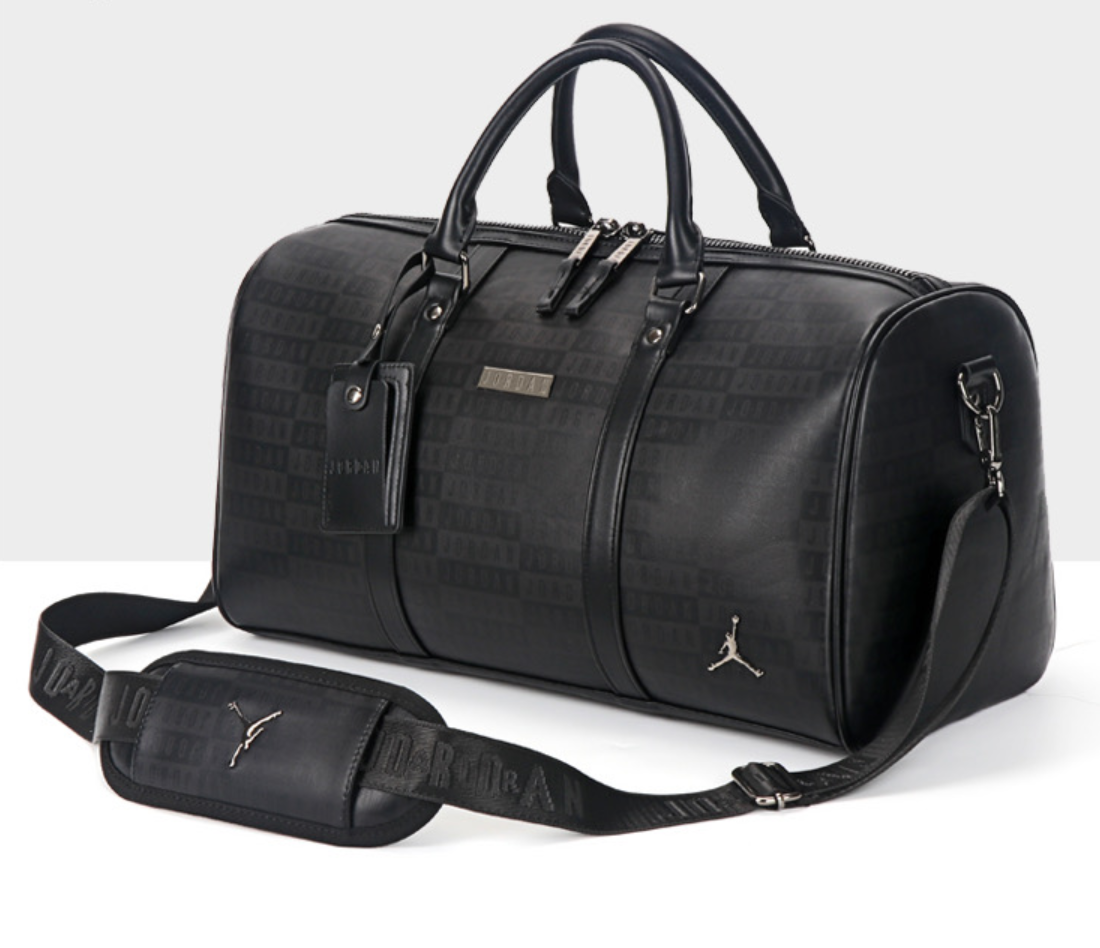 Air Jordan PU Leather Duffle Bag, Embossed Logo Travel Gym Bag for Men and Women