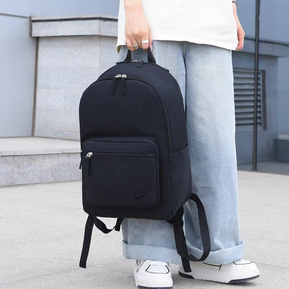 Nike Embroidered Logo Backpack, Small Hook, Solid Color, Casual Bag - Black