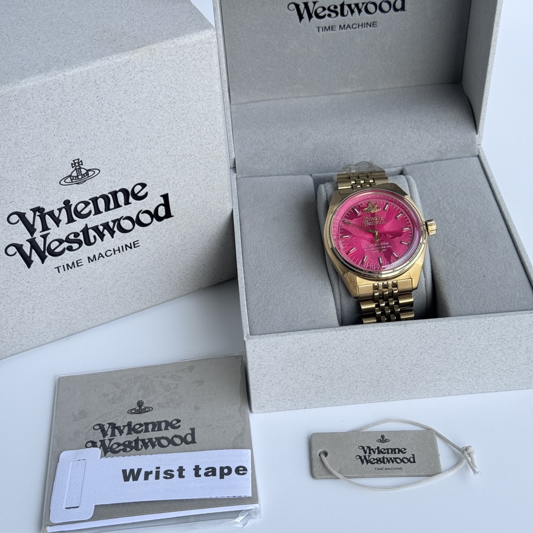 Vivienne Westwood AAAAA+
 שעונים זהב ורוד אדום רוז קבע עם יהלומים נשים Vintage מכנסיים מתוקים. חגורת פלדה חסרת עמוד