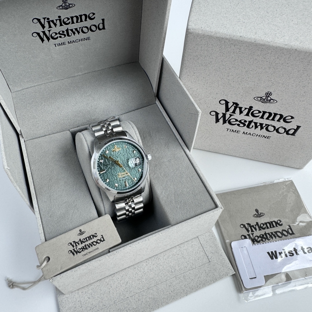 Vivienne Westwood 7 כוכב
 שעונים ירוק אפל זהב אופנה Quartz Movement חגורת פלדה חסרת עמוד