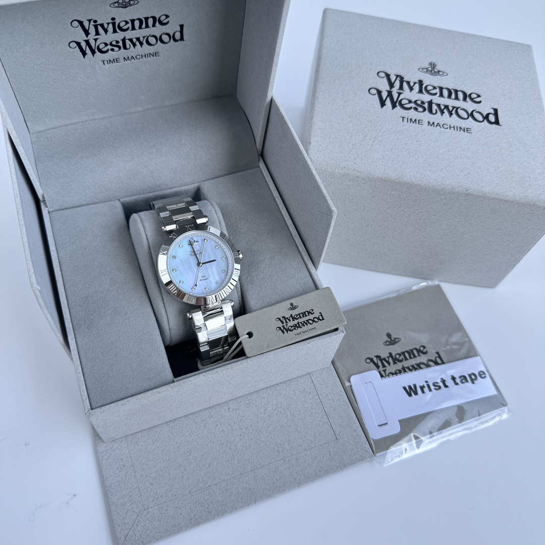 Vivienne Westwood שעונים קבע עם יהלומים Vintage Quartz Movement חגורת פלדה חסרת עמוד