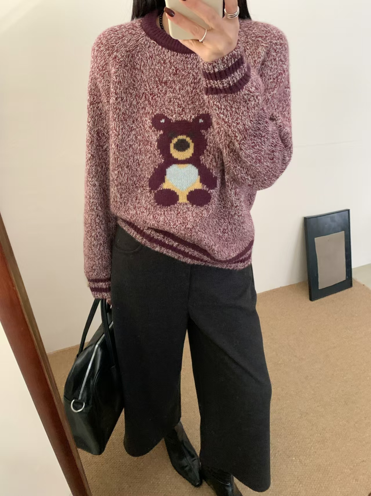 High-Quality Women’s Suit with Moschino Details and Korean-Style Collar, Cartoon Bear Sweater
