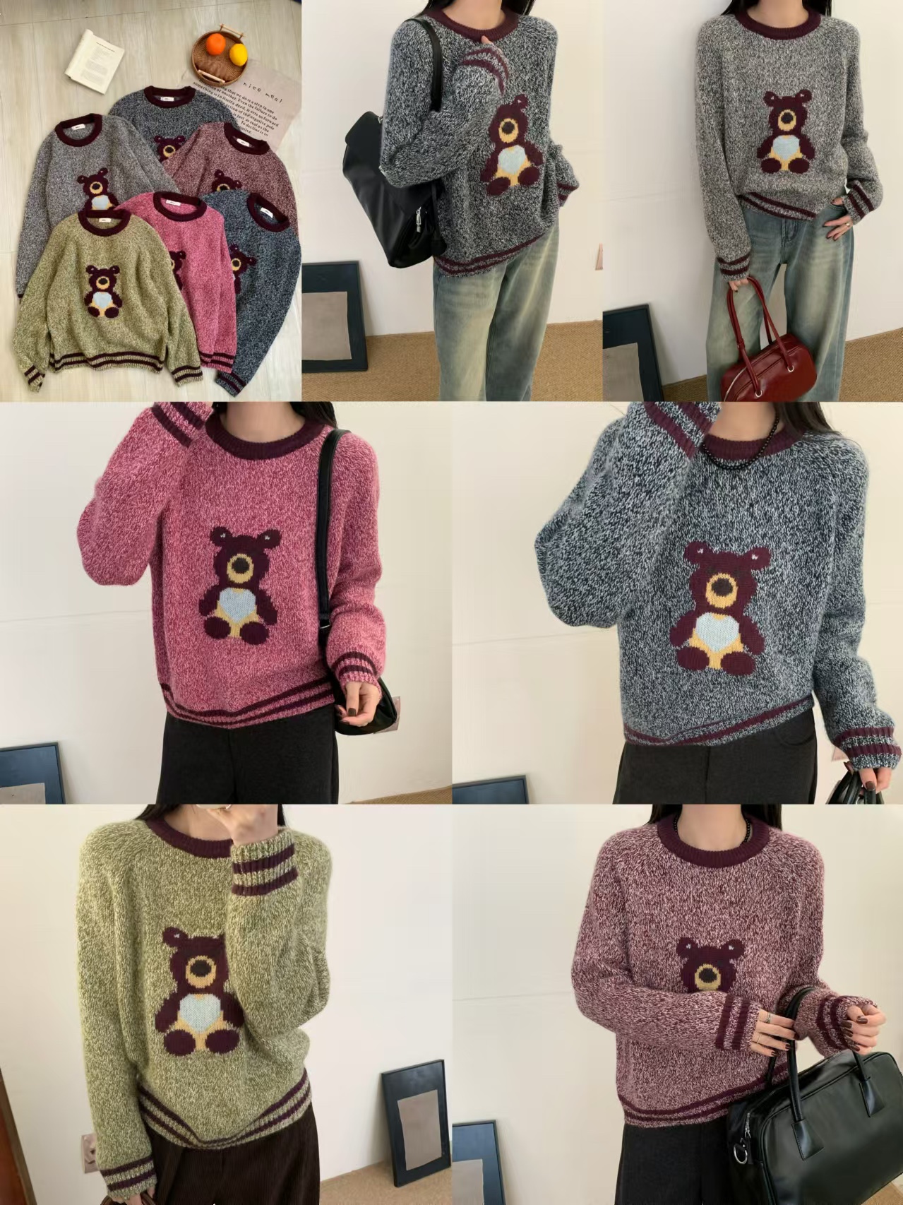 High-Quality Women’s Suit with Moschino Details and Korean-Style Collar, Cartoon Bear Sweater - 图片 8