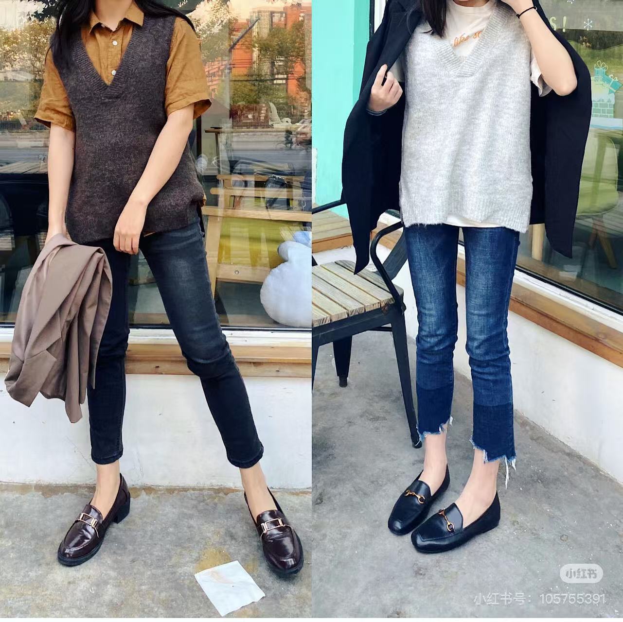 NO:166698,Demonstration of foot fitting, loafers, loafers19860909上脚搭配示范,乐福鞋,loafers,Women's Shoes