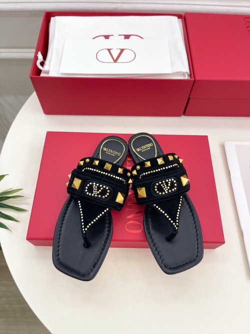 Valentino Garavani Roman Stud Black Leather Thong Sandals, Gold Hardware 1 Valentino Garavani Roman Stud Black Leather Thong Sandals, Gold Hardware