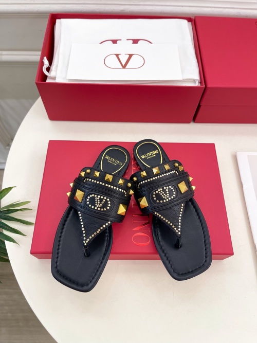 Valentino Garavani Roman Stud Black Leather Thong Sandals with Gold Hardware 1 Valentino Garavani Roman Stud Black Leather Thong Sandals with Gold Hardware