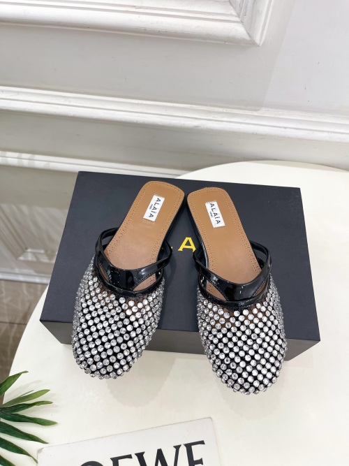 ALAÏA Rhinestone Embellished Leather and Net Mules Flat Sandals 1 ALAÏA Rhinestone Embellished Leather and Net Mules Flat Sandals