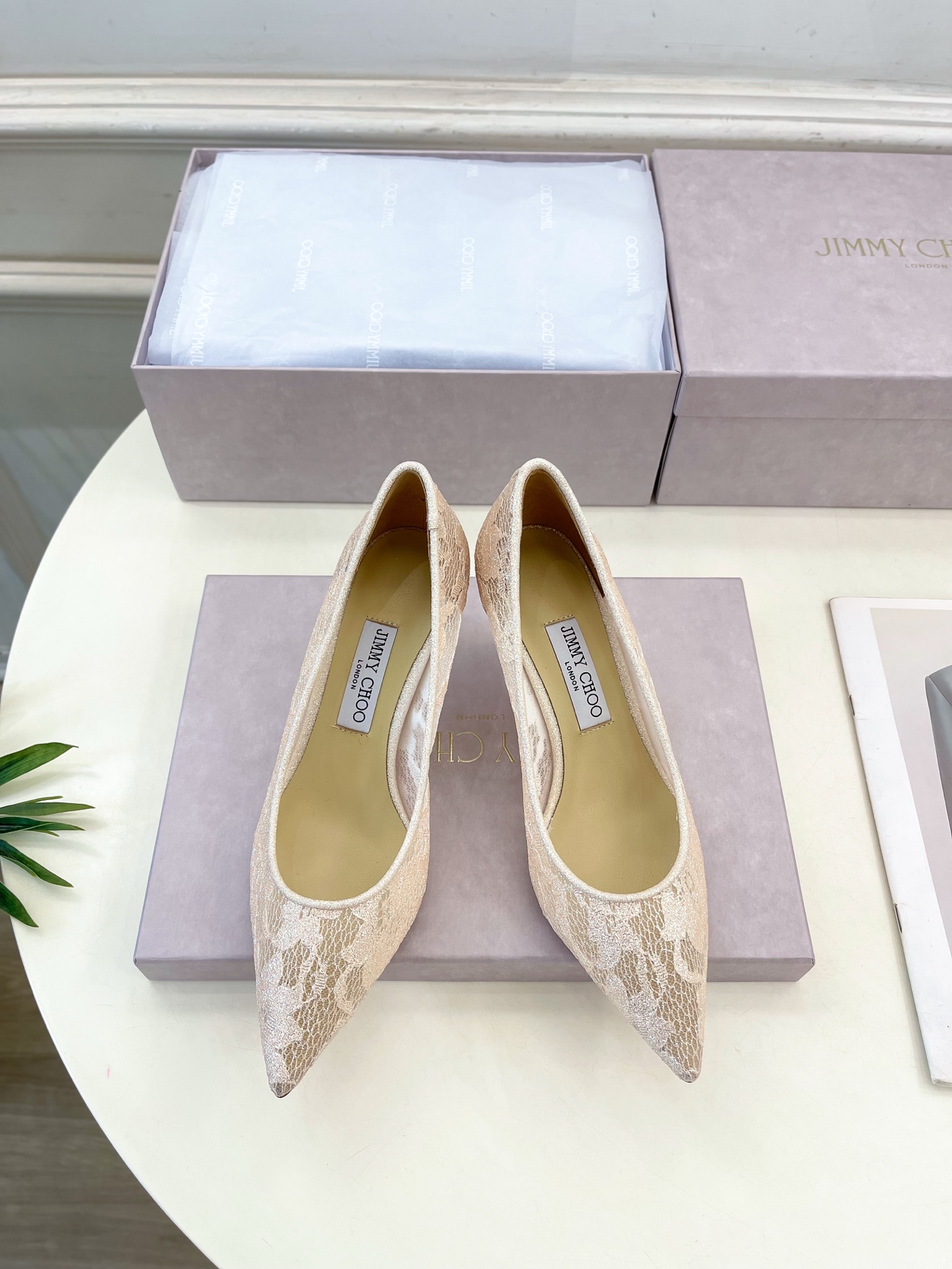 JimmyChoo✨吉米周 25ss ———
    
2025春夏新品 专柜最新JC蕾丝尖头高跟鞋 名
