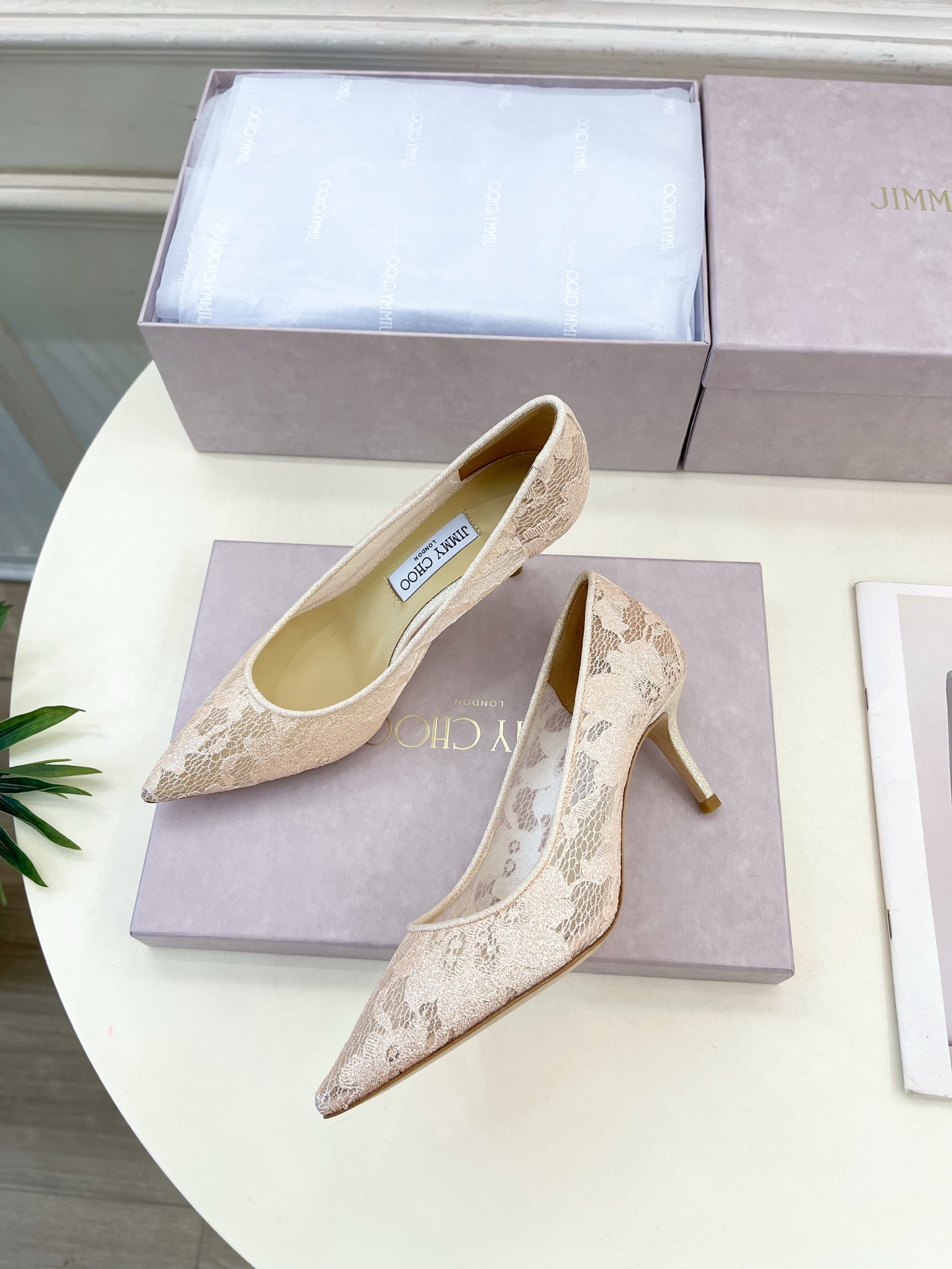 JimmyChoo✨吉米周 25ss ———
    
2025春夏新品 专柜最新JC蕾丝尖头高跟鞋 名
