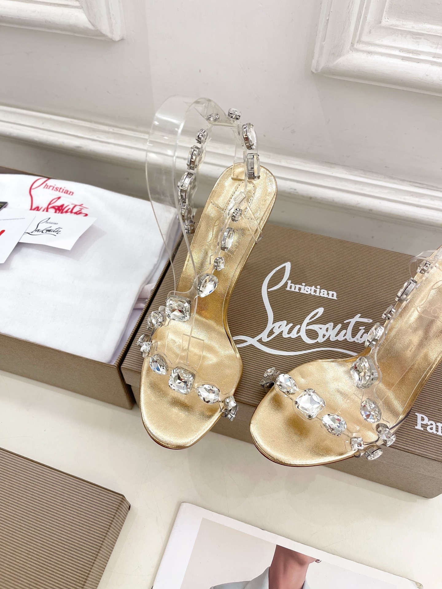 Christian Louboutin路铂廷CL 红底鞋 25ss最新JUST JEWEL透明带水晶钻高
