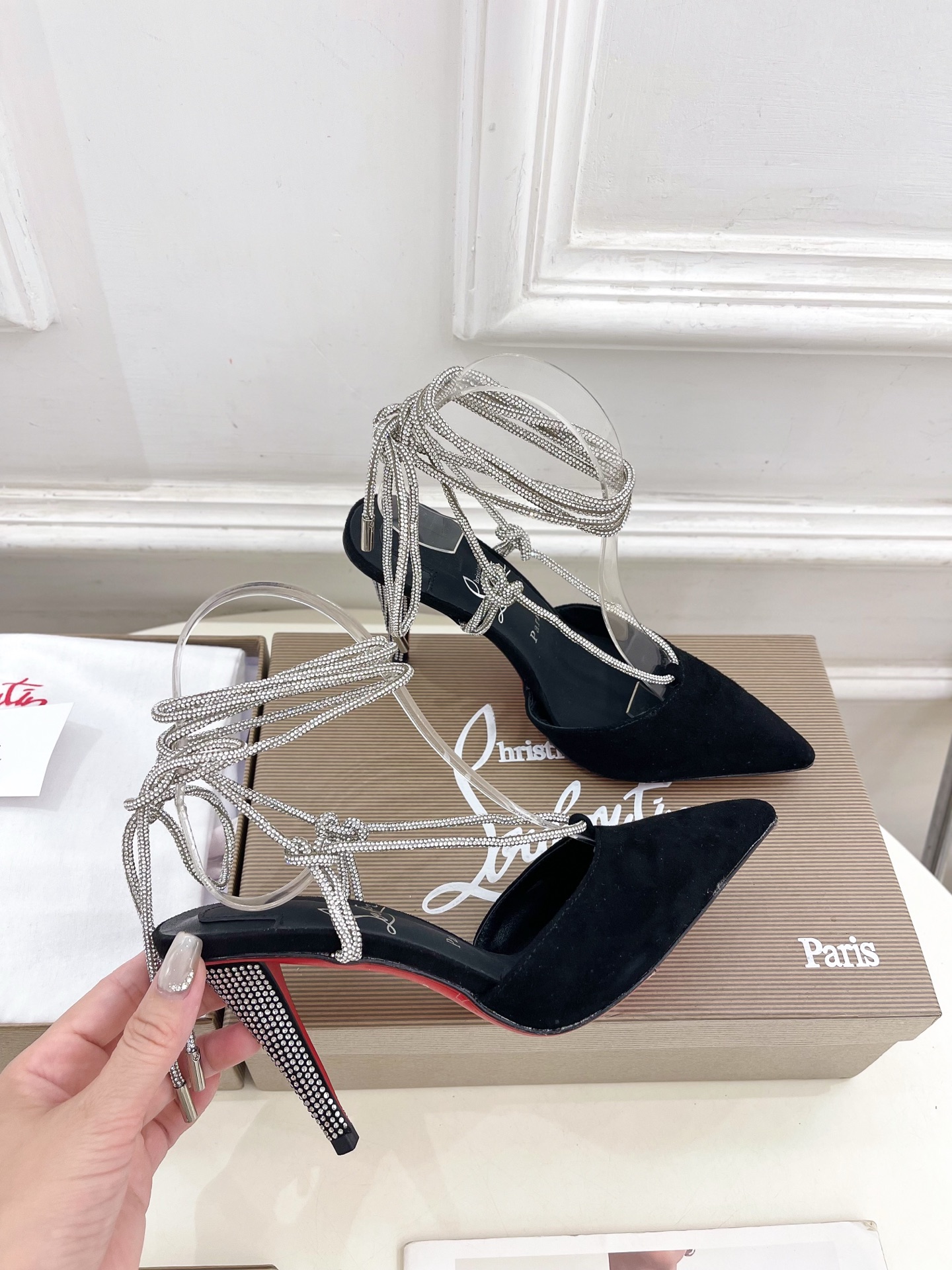 
Christian Louboutin路铂廷CL 红底鞋 25ss最新JUST JEWEL水晶钻高跟凉