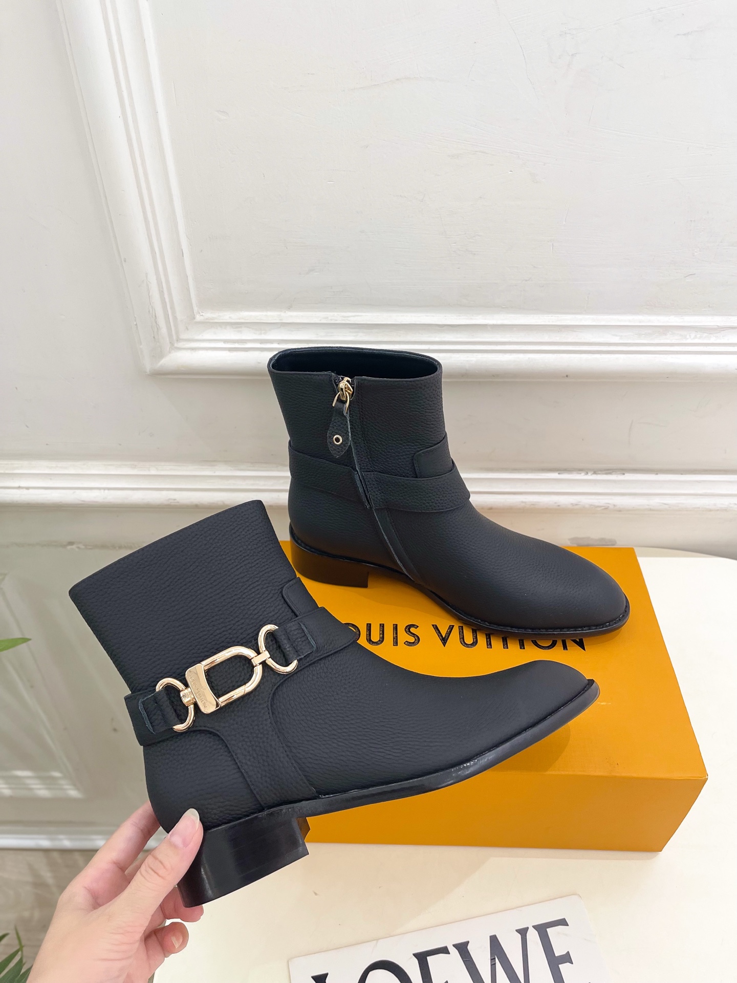 Louis Vuitton Women's Black Leather Ankle Boots with Metal Buckle Detail 2 i1757534731636 5579 0 3