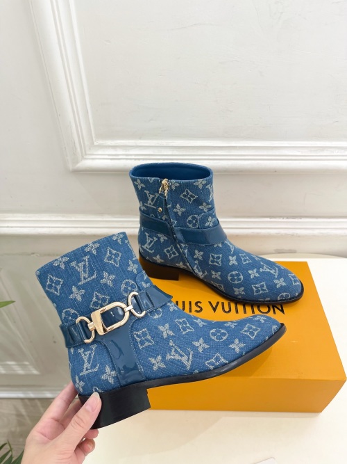 Louis Vuitton Westside Denim Ankle Boots for Women with Metal Spring Buckle 1 Louis Vuitton Westside Denim Ankle Boots for Women with Metal Spring Buckle