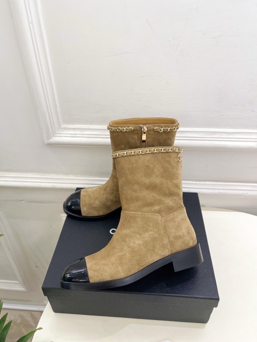 Chanel Women's Suede Ankle Boots with Chain Detail - Autumn/Winter Collection 1 Chanel Women's Suede Ankle Boots with Chain Detail - Autumn/Winter Collection