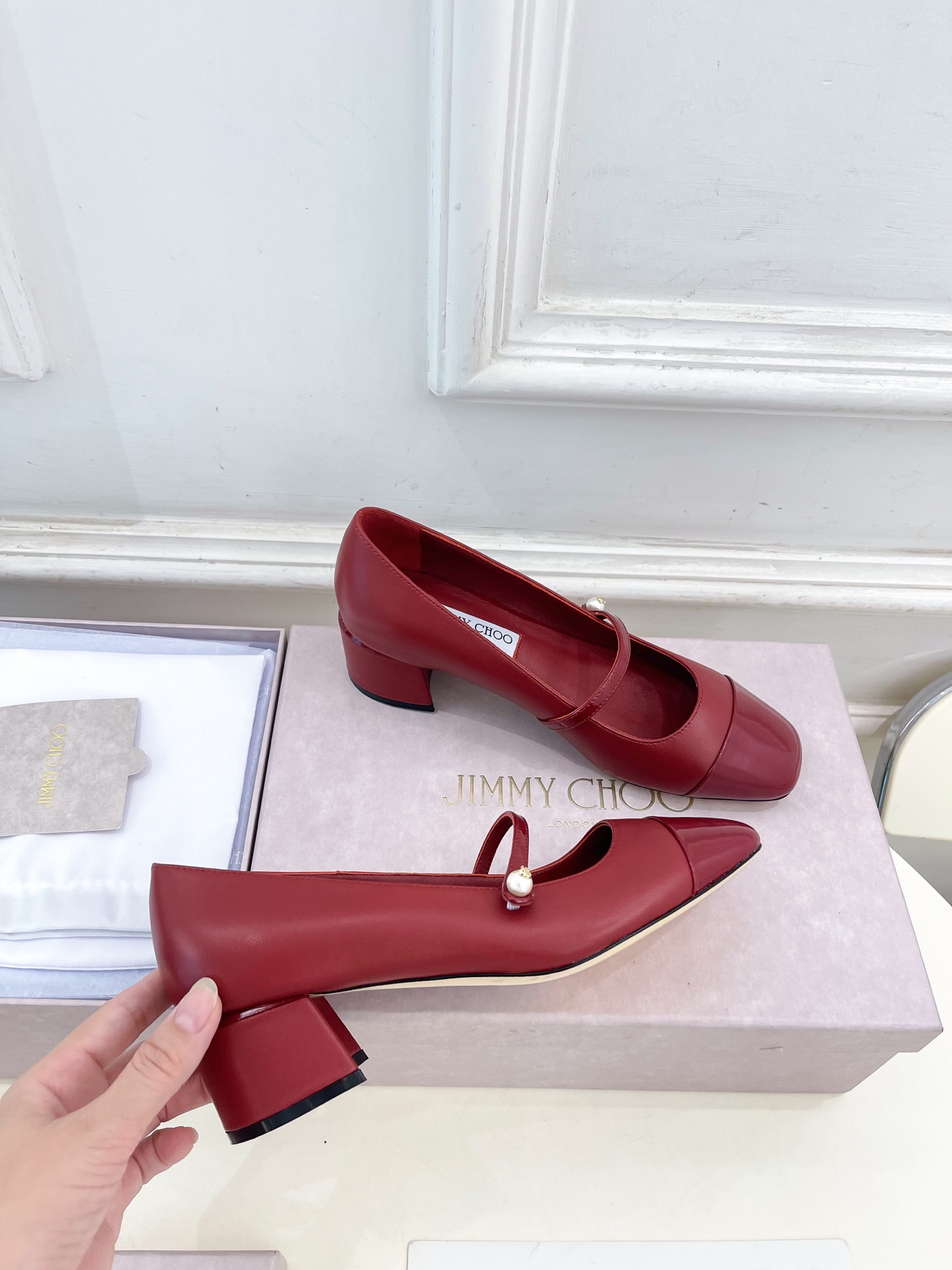 JimmyChoo✨吉米周 25ss ——— 2025秋冬新品 专柜最新 ELISA 45拼色珍珠粗跟玛