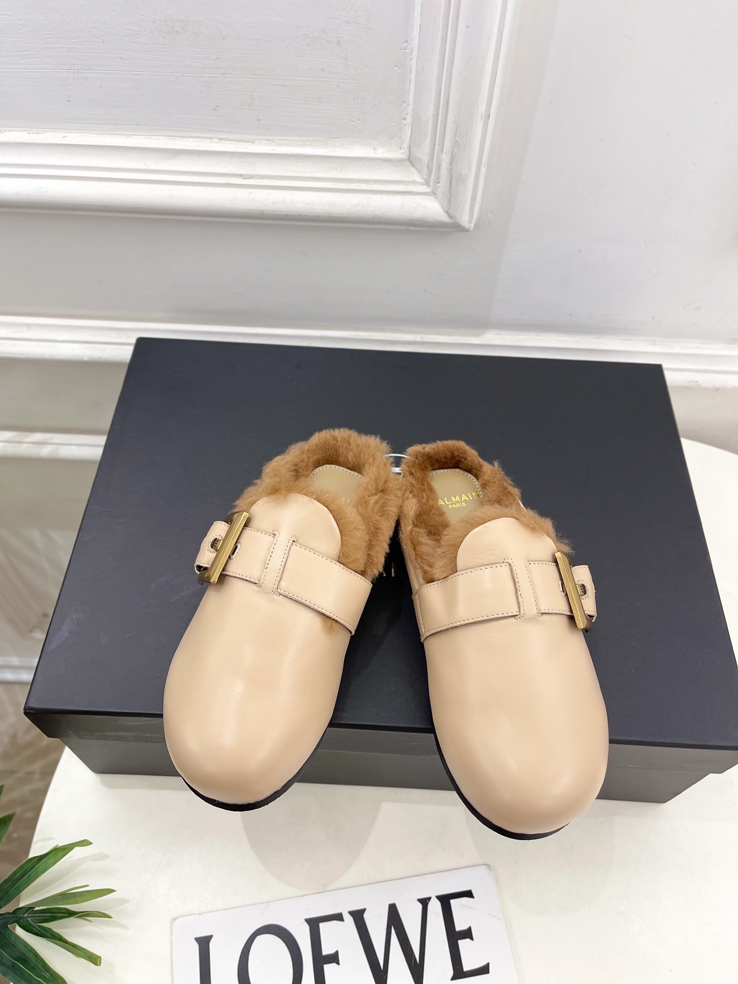Balmain巴尔曼 代购级别⚠️2025秋冬新品 经典皮带扣半拖毛毛拖—————————顶级奢侈品牌 
