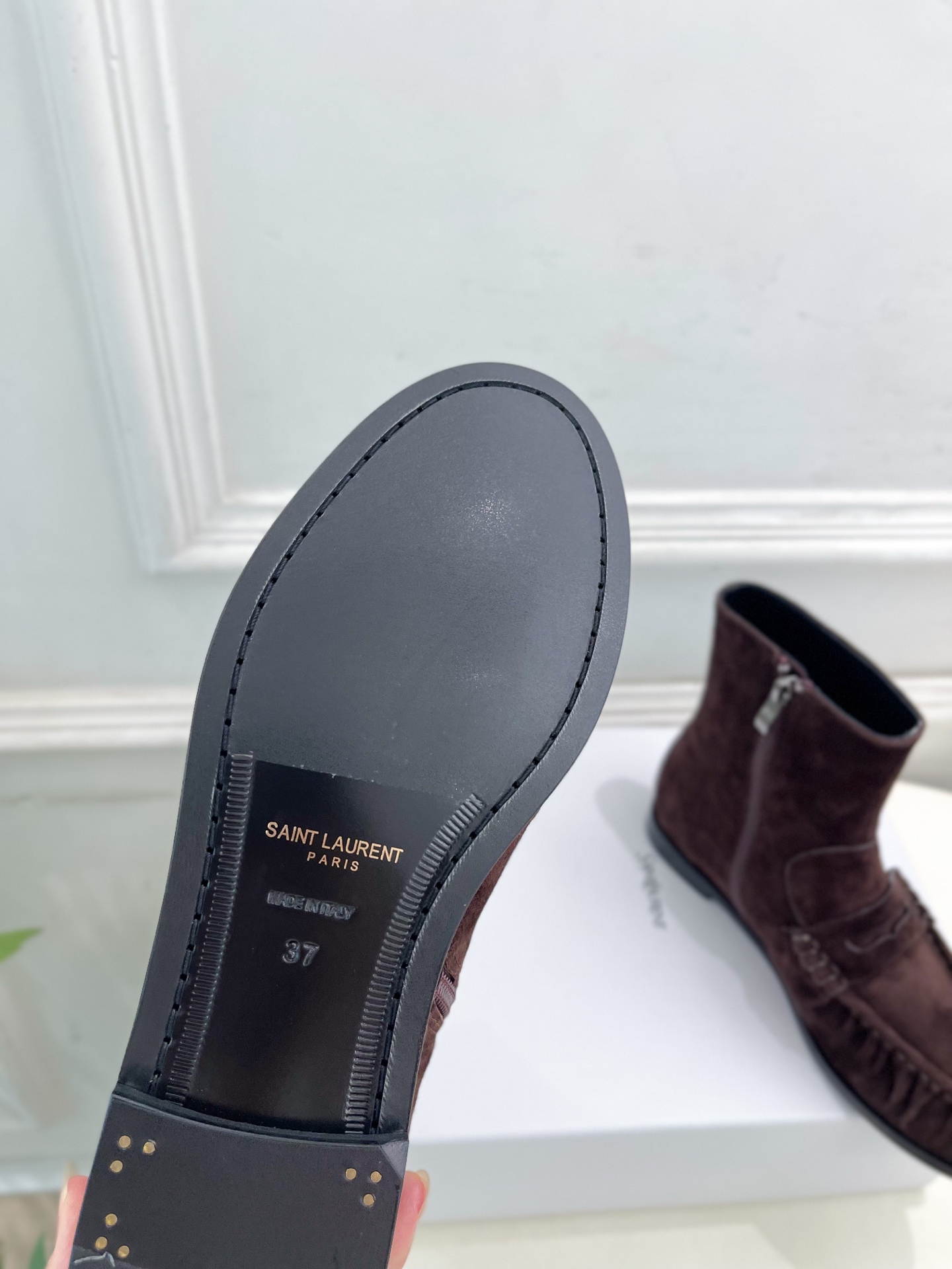 Yves Saint Laurent Brown Suede Loafer Ankle Boots with Gold Hardware 10 i1760729443983 632 0 8