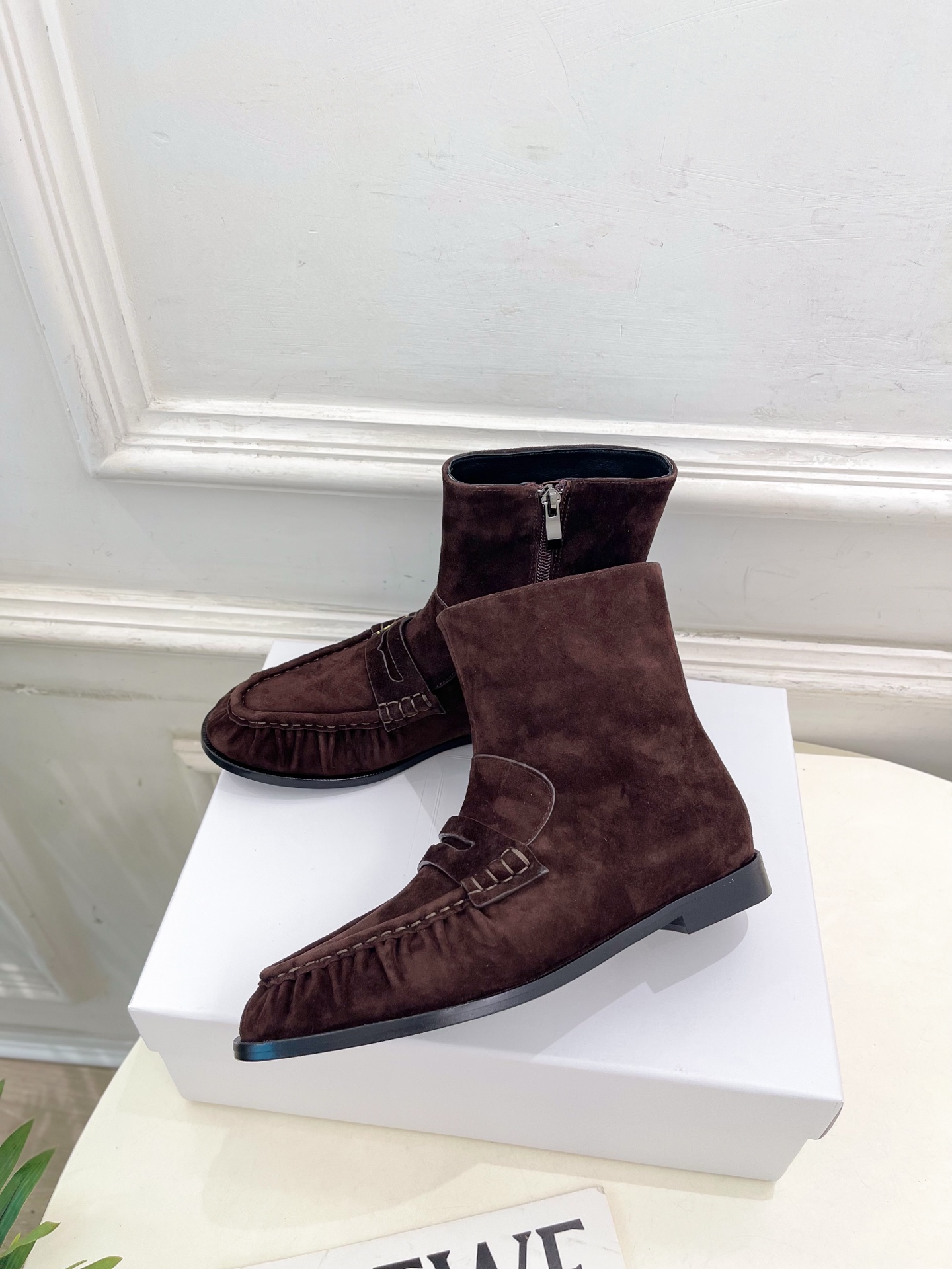 Yves Saint Laurent Brown Suede Loafer Ankle Boots with Gold Hardware 5 i1760729444228 4648 0 2