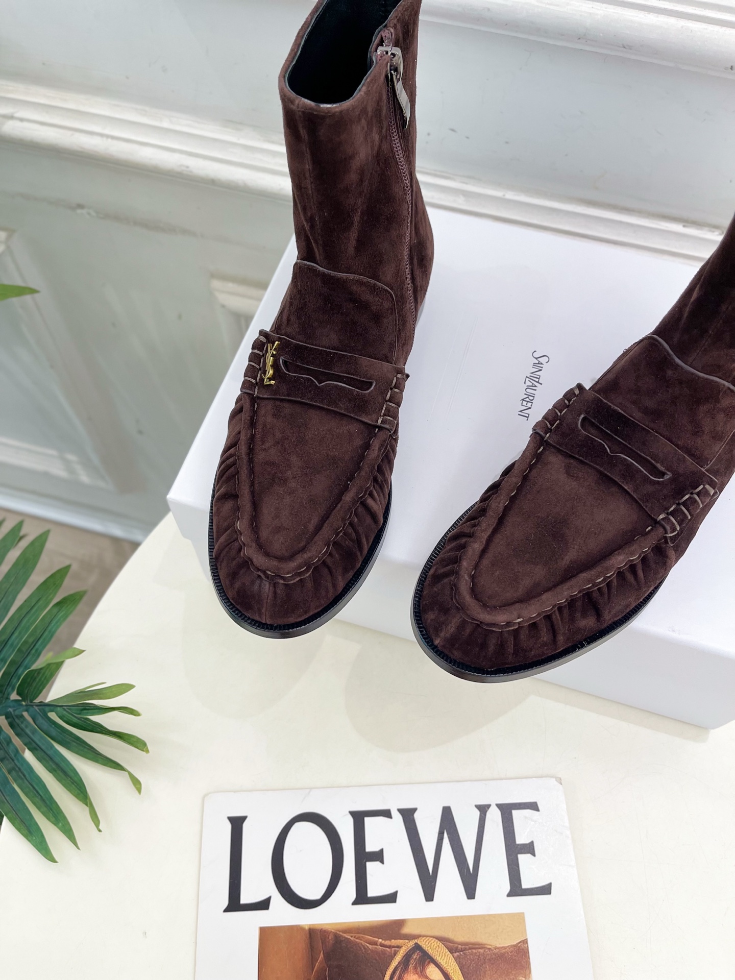 Yves Saint Laurent Brown Suede Loafer Ankle Boots with Gold Hardware 7 i1760729445935 6185 0 5