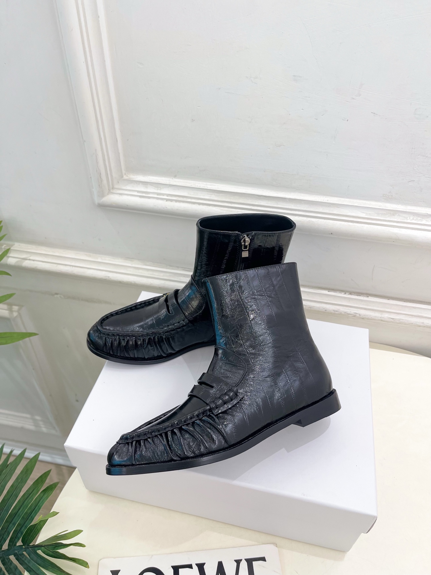 Yves Saint Laurent Wrinkled Loafer Boots - Black Leather Ankle Boots 5 i1760729528920 9442 0 2