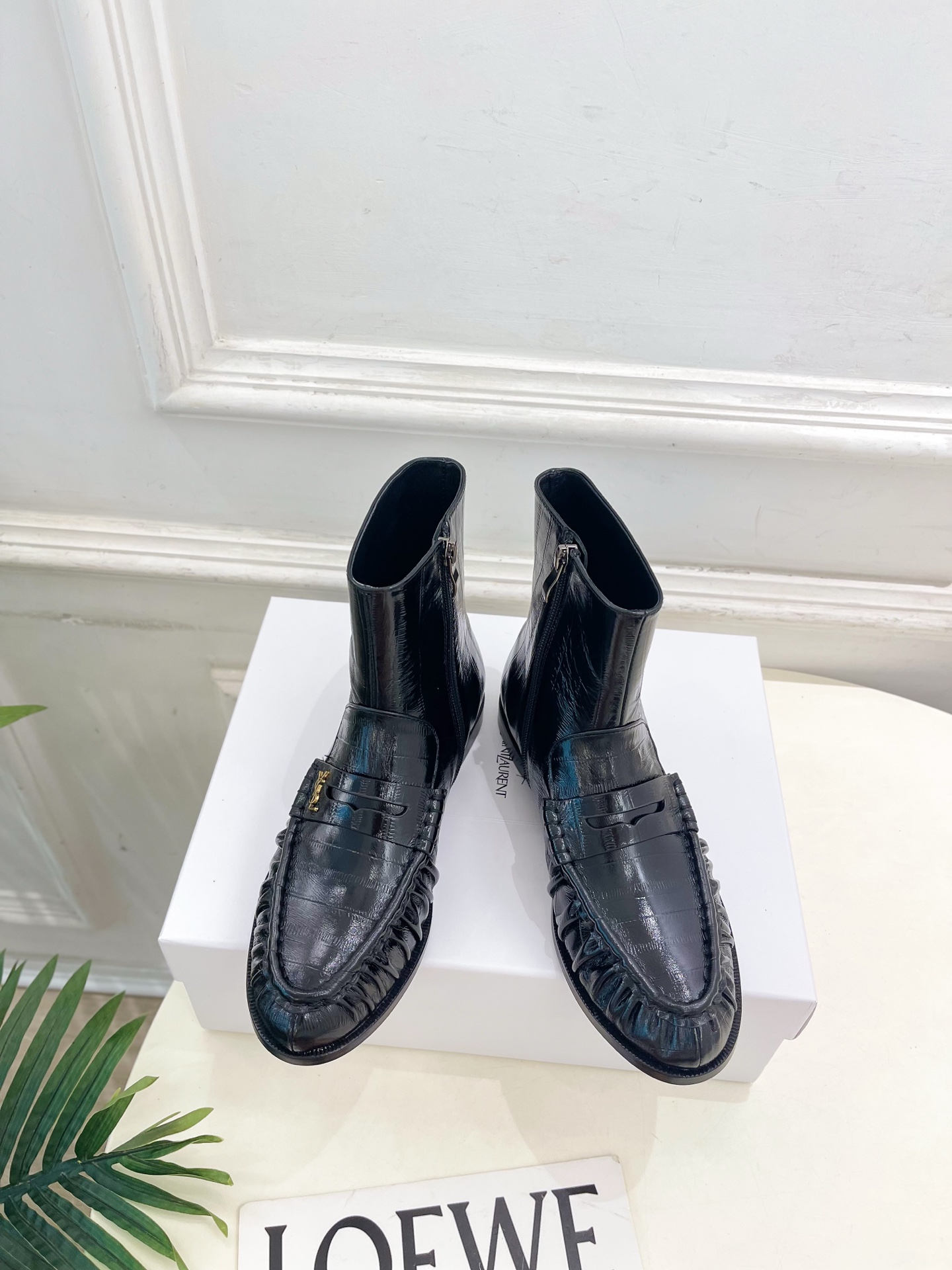 Yves Saint Laurent Wrinkled Loafer Boots - Black Leather Ankle Boots 3 i1760729528980 4366 0 0