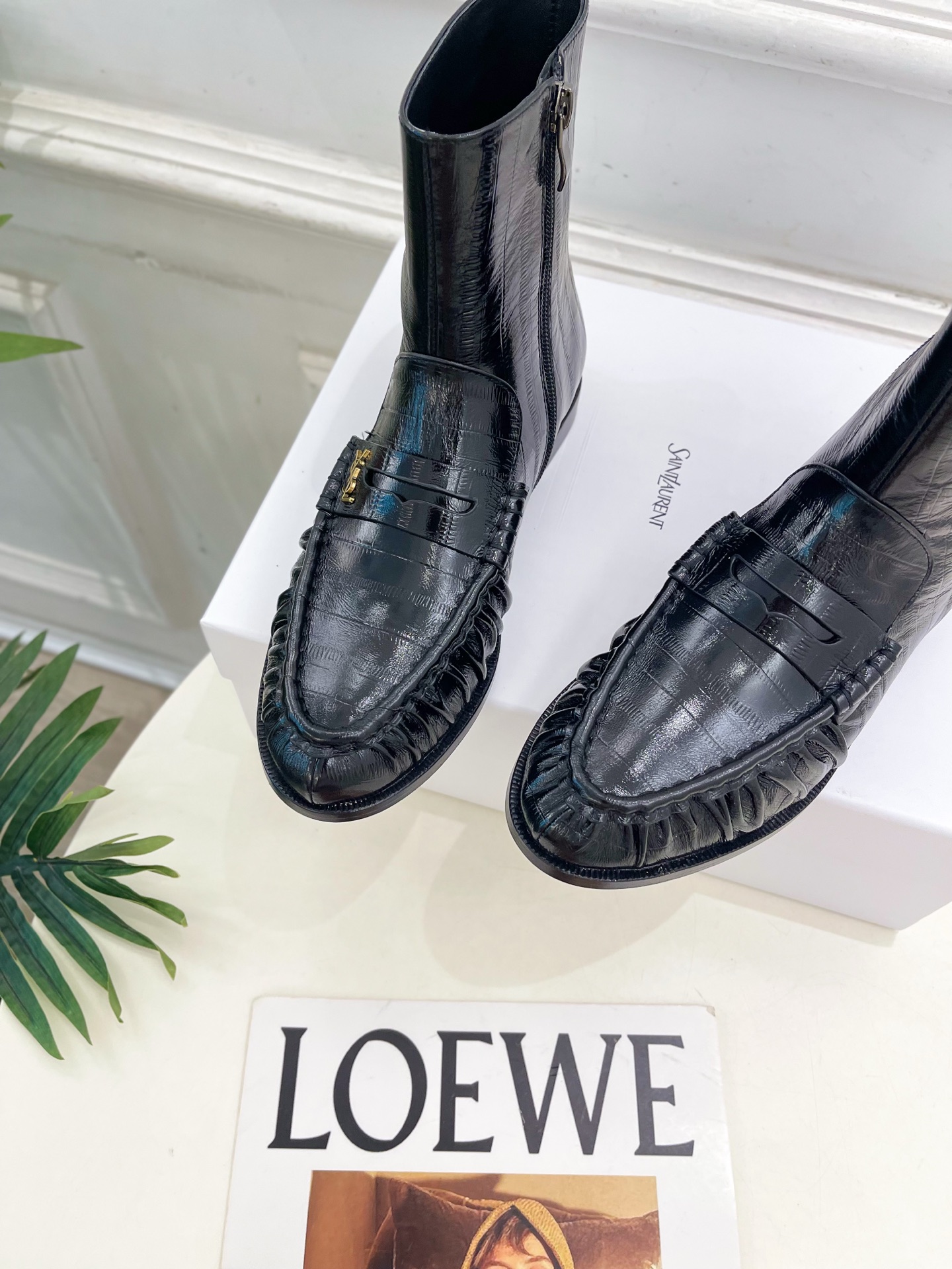 Yves Saint Laurent Wrinkled Loafer Boots - Black Leather Ankle Boots 7 i1760729529028 1140 0 5