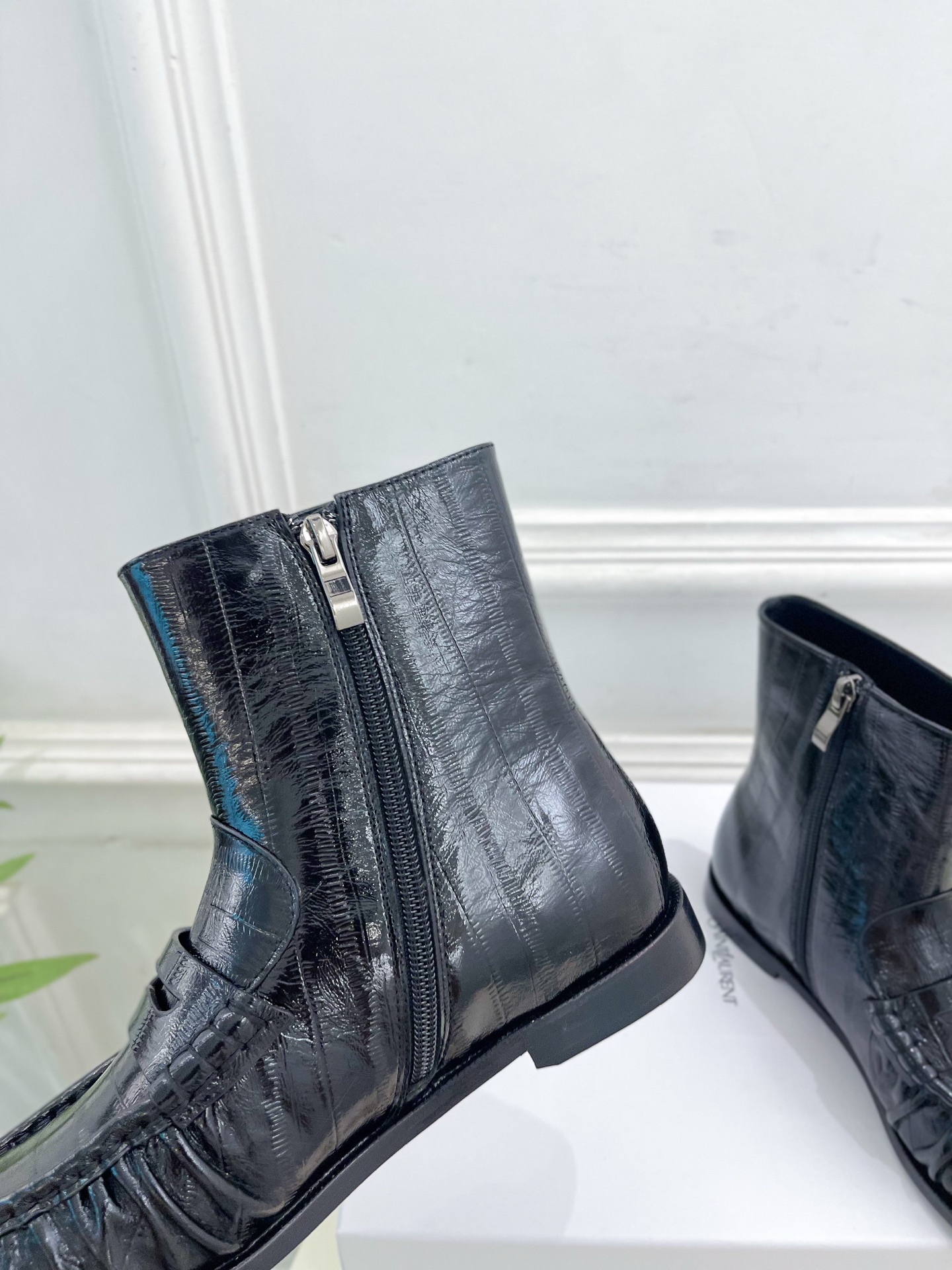 Yves Saint Laurent Wrinkled Loafer Boots - Black Leather Ankle Boots 8 i1760729530243 1497 0 6