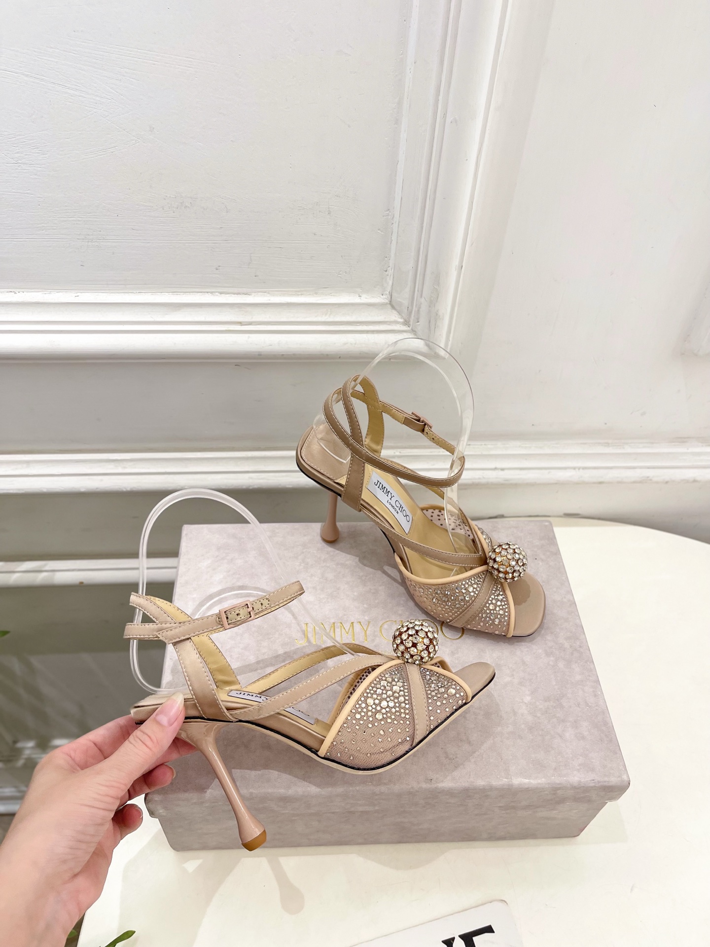 JimmyChoo 吉米周 26𝐬𝐬 ——— ✨ 2026春夏新品 专柜最新JC水钻球网纱高跟凉鞋 JimmyChoo 吉米周 26𝐬𝐬 ——— ✨ 2026春夏新品 专柜最新JC水钻球网纱高跟凉鞋
