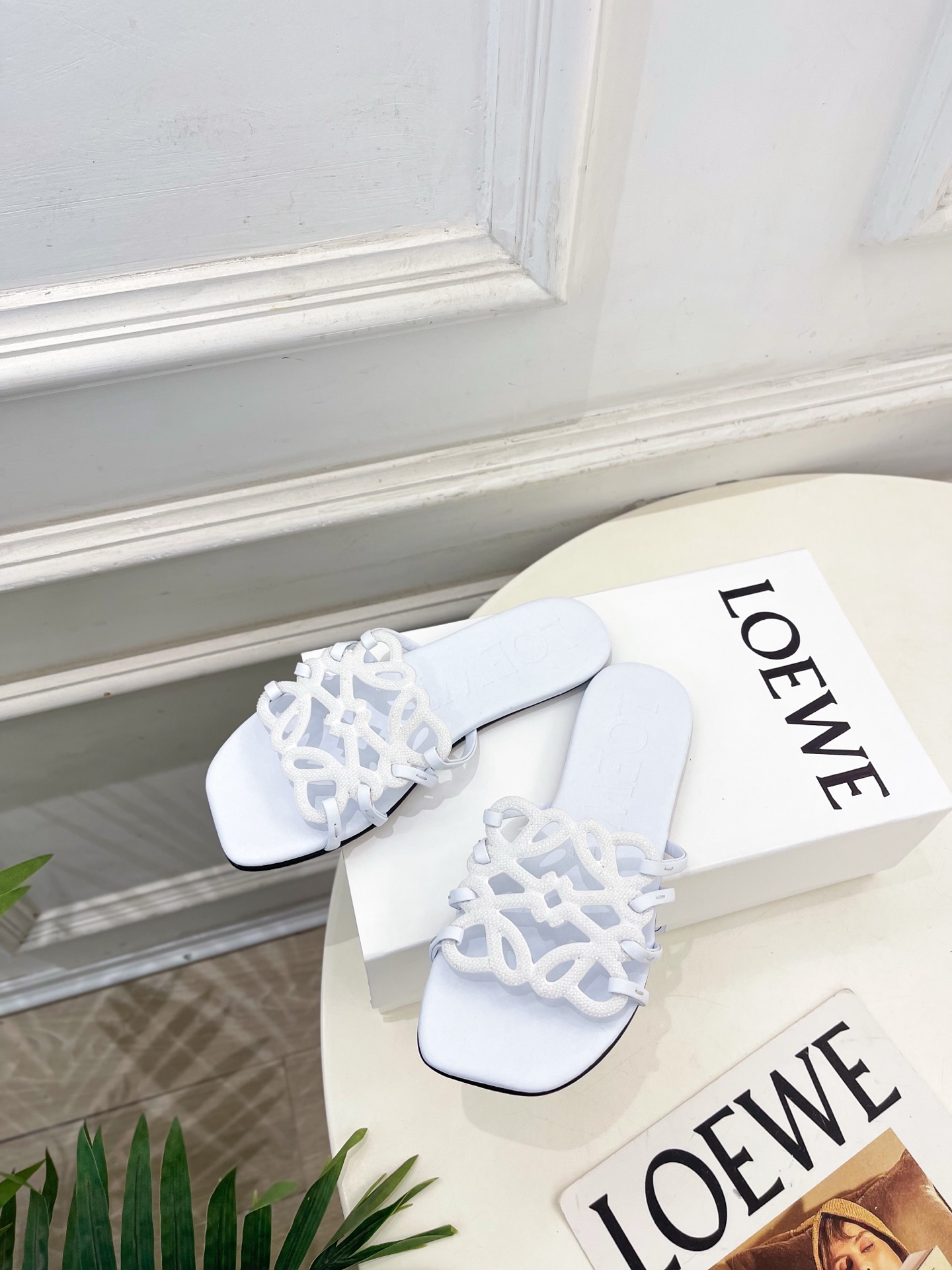 LOEWE 罗意威 2026春夏新品  Petal Anagram镂空水钻小猫跟拖鞋—————————L