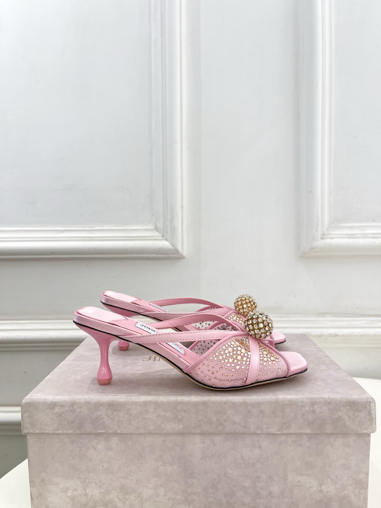 JimmyChoo 吉米周 26𝐬𝐬 ———    ✨ 2026春夏新品 专柜最新JC水钻球网纱高跟拖鞋