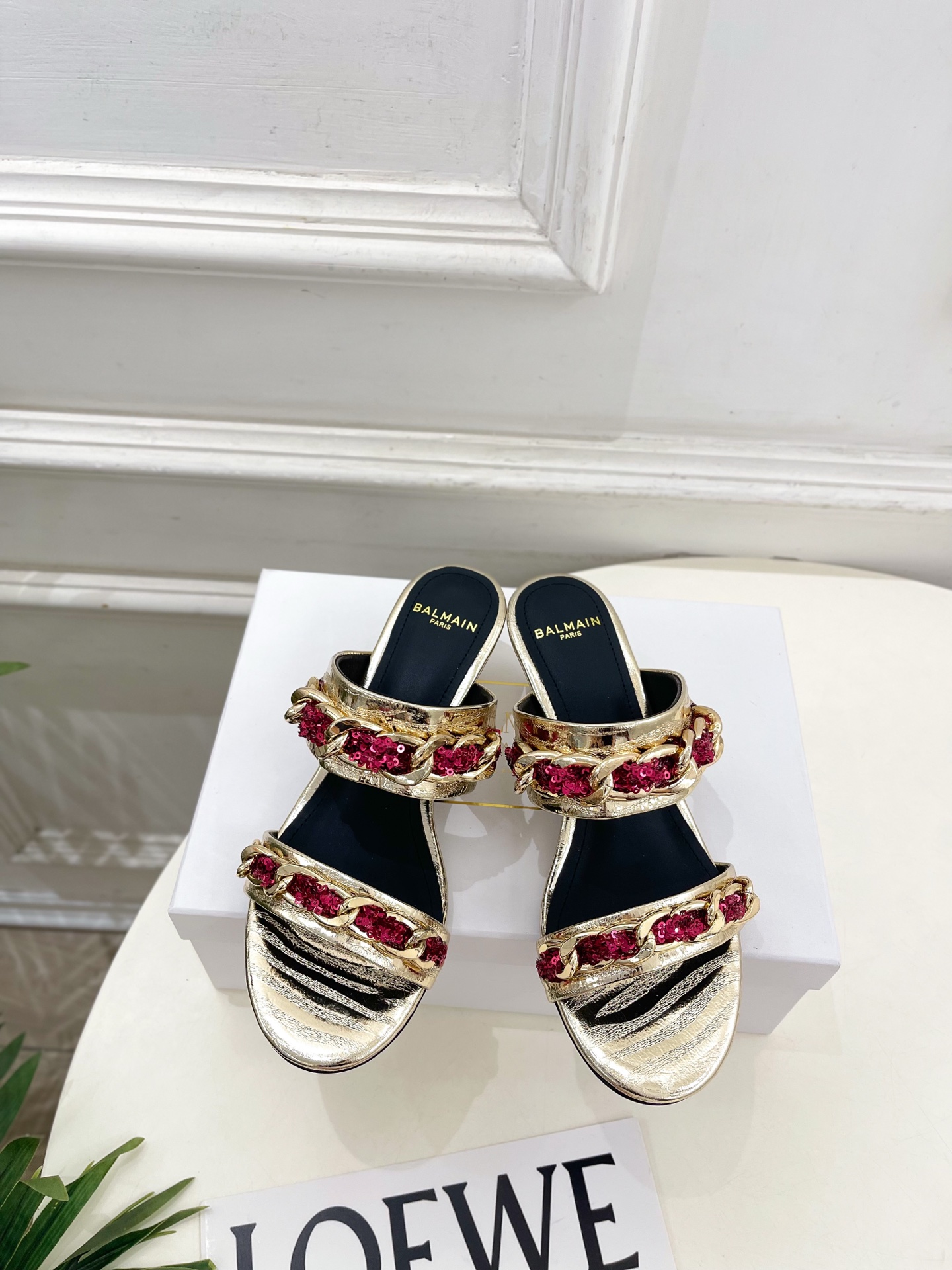 Balmain巴尔曼 代购级别⚠️2026春夏新品 经典金属链条猫跟拖鞋—————————顶级奢侈品牌 