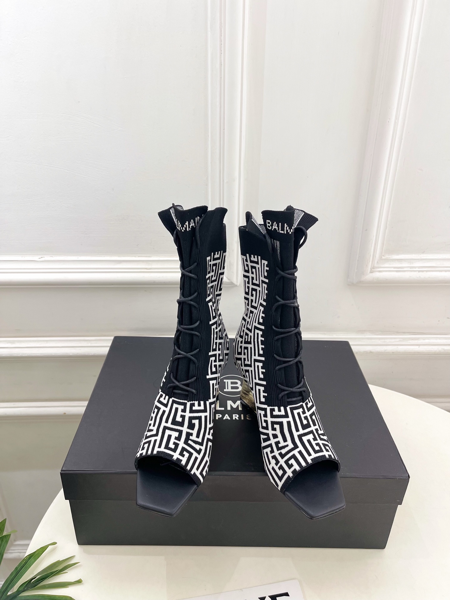 Balmain巴尔曼 代购级别⚠️2026春夏新品 经典针织弹力坡跟方头鱼嘴袜子靴—————————顶级