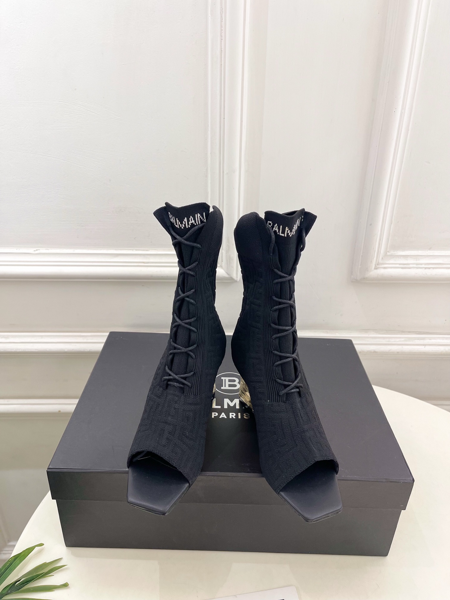 Balmain巴尔曼 代购级别⚠️2026春夏新品 经典针织弹力坡跟方头鱼嘴袜子靴—————————顶级