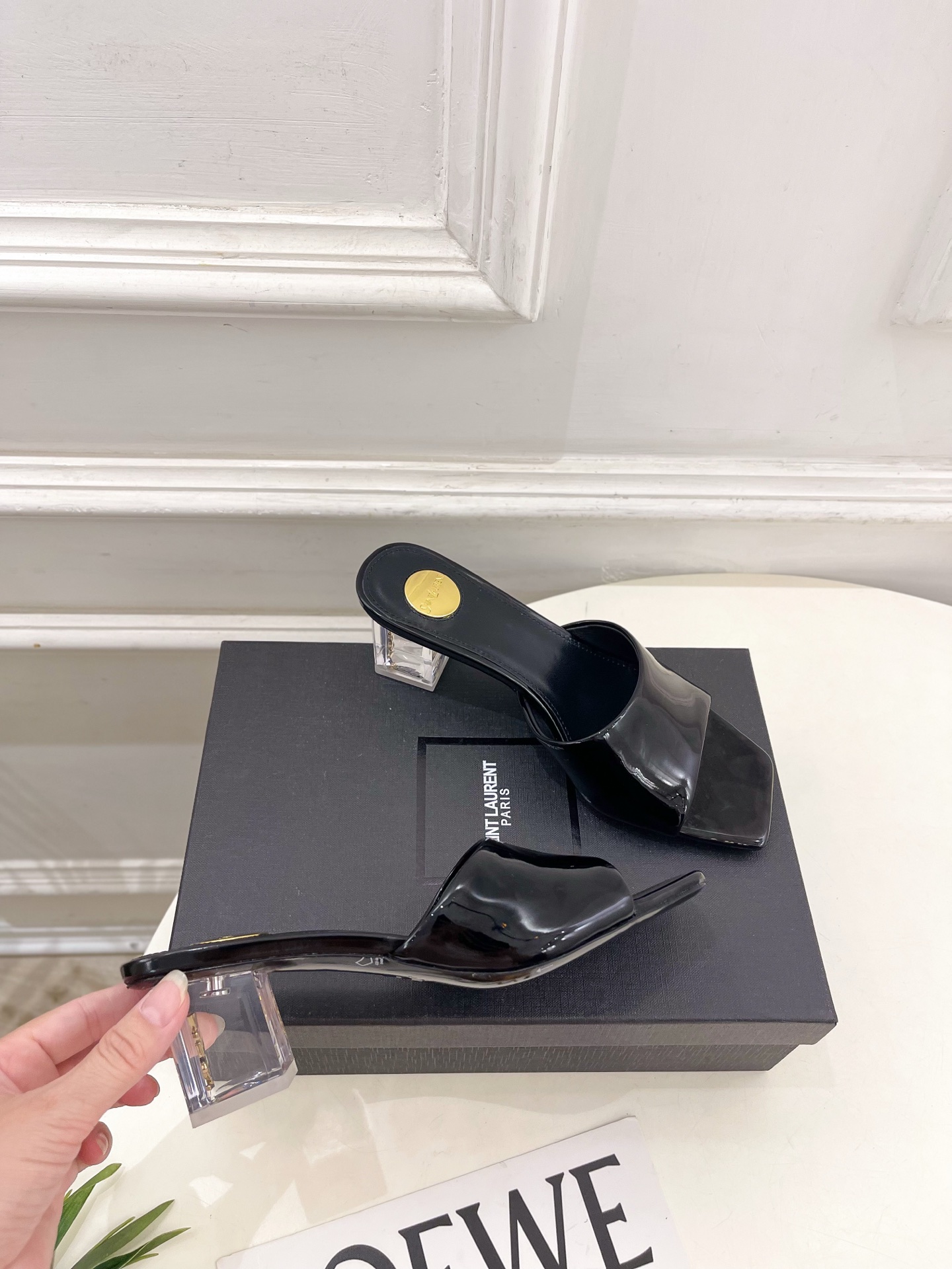 SAIN*LAURENT  圣罗兰 26𝐬𝐬2026春夏新品YSL透明跟方头粗跟拖鞋 上新☑️—————