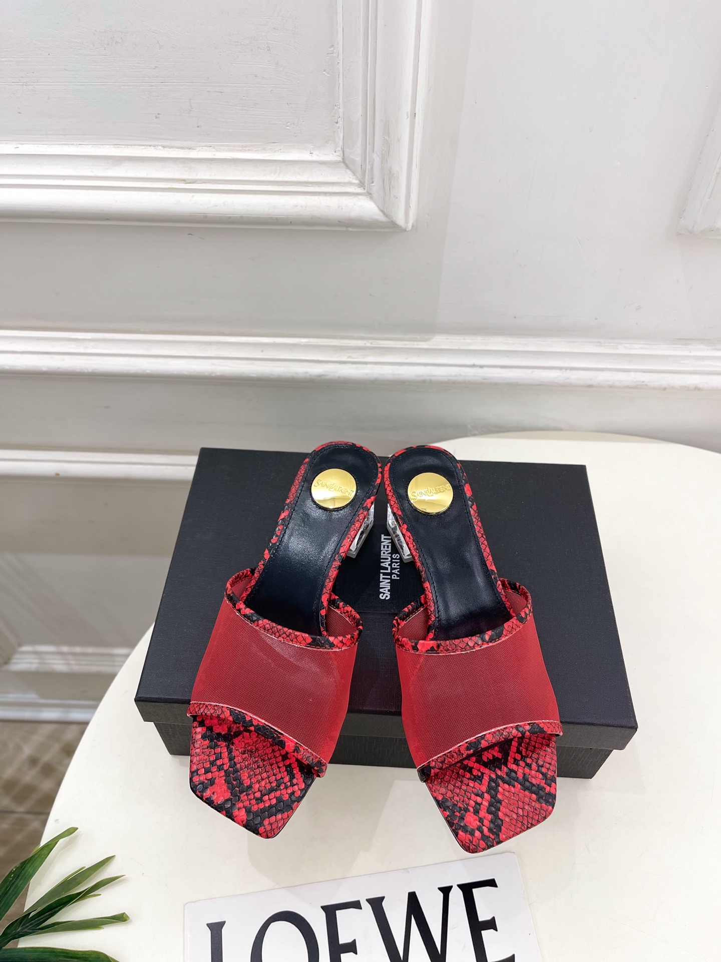 SAIN*LAURENT  圣罗兰 26𝐬𝐬2026春夏新品YSL透明跟网纱方头粗跟拖鞋 上新☑️———