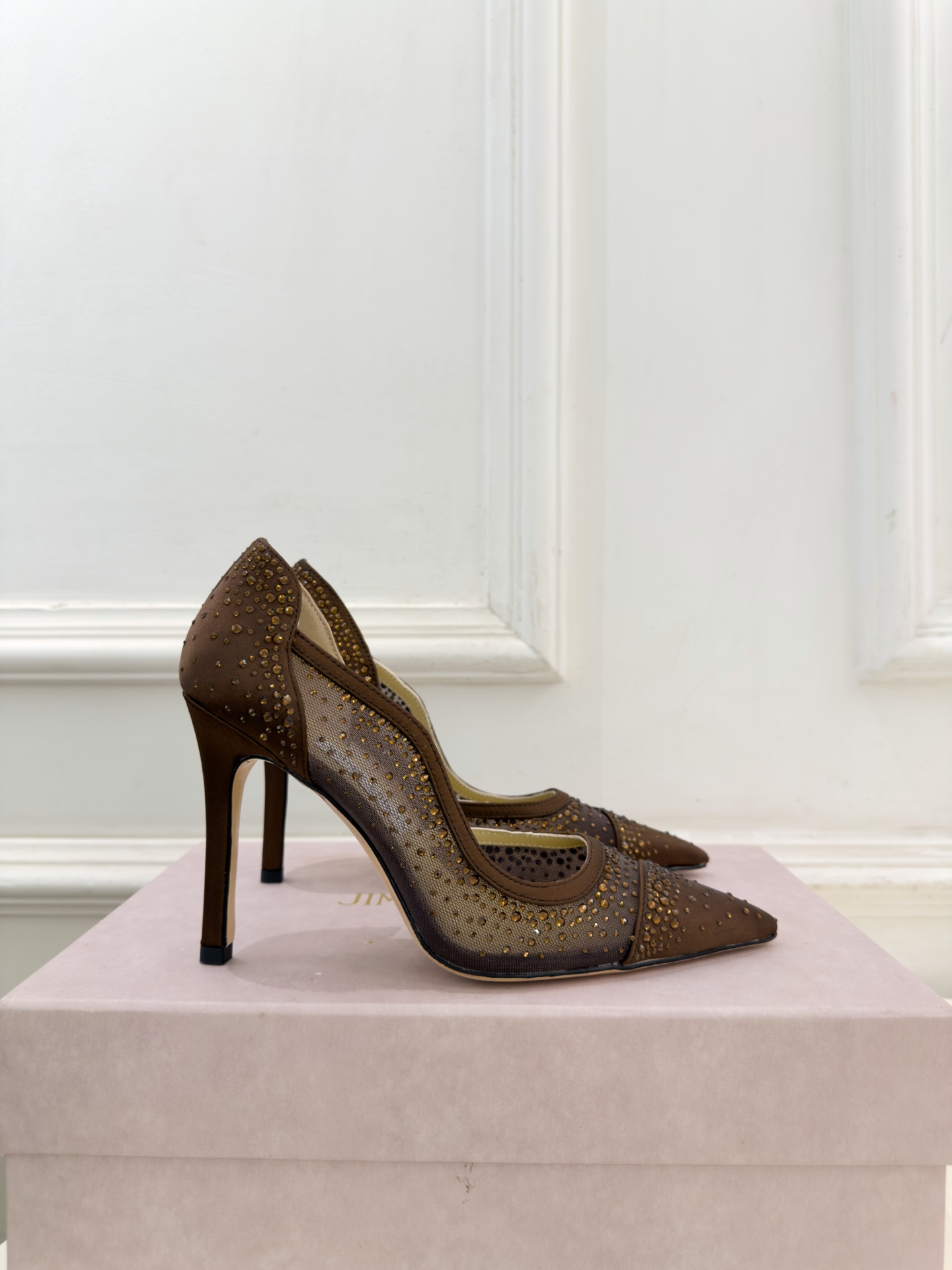 JimmyChoo 吉米周 26𝐬𝐬 ———      ✨ 2026秋冬新品 专柜最新JC尖头网纱水钻内空高跟鞋  BS