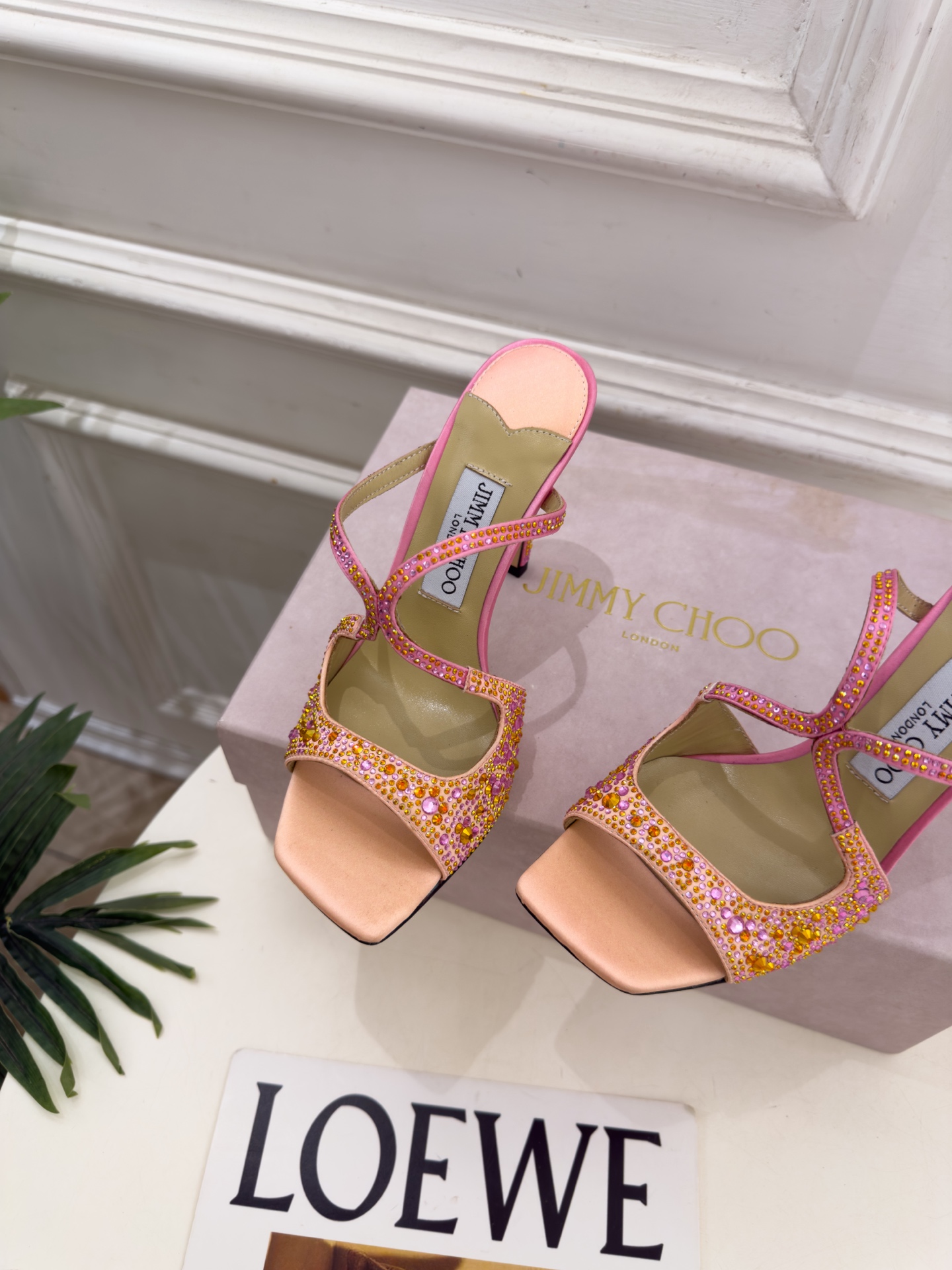 JimmyChoo 吉米周 26𝐬𝐬 ———      ✨ 2026新品 专柜最新JC水钻渐变色鱼嘴高跟拖鞋  BS名媛