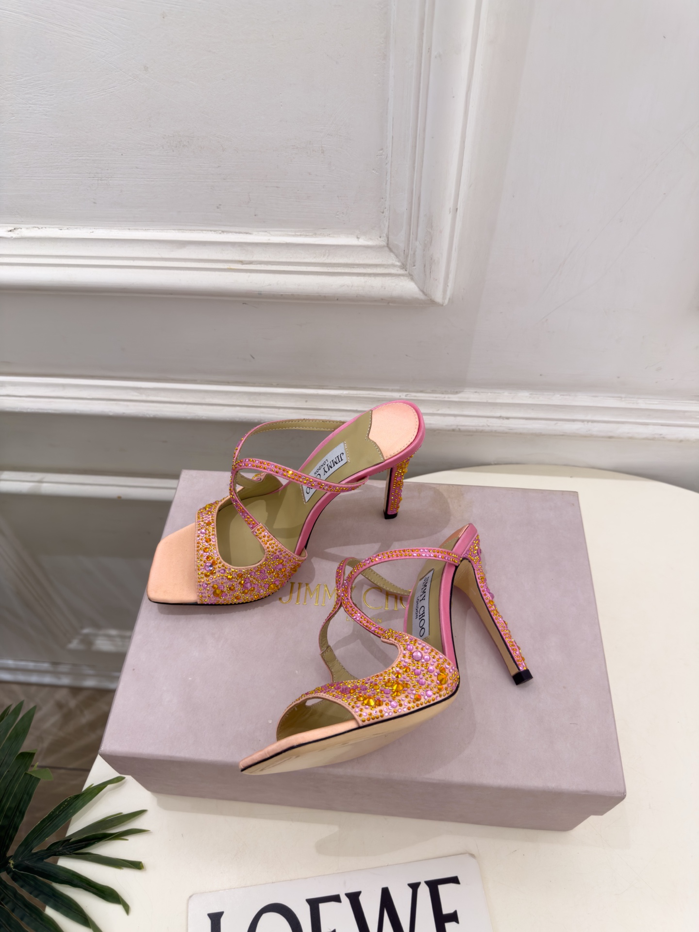 JimmyChoo 吉米周 26𝐬𝐬 ———      ✨ 2026新品 专柜最新JC水钻渐变色鱼嘴高跟拖鞋  BS名媛