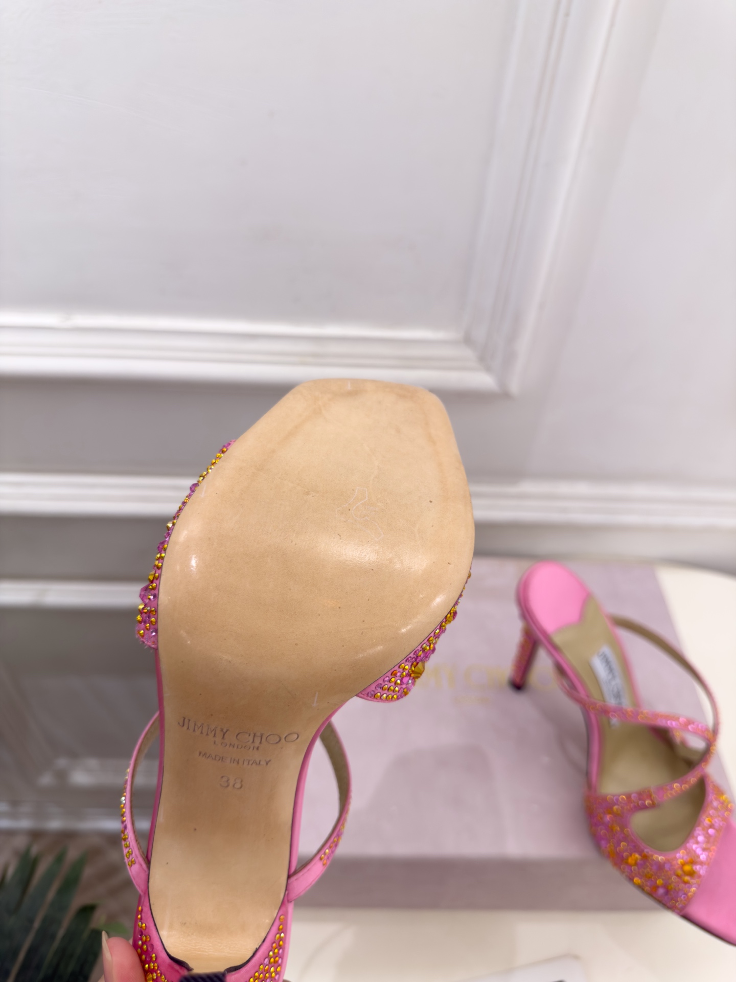 JimmyChoo 吉米周 26𝐬𝐬 ———      ✨ 2026新品 专柜最新JC水钻渐变色鱼嘴高跟拖鞋  BS名媛