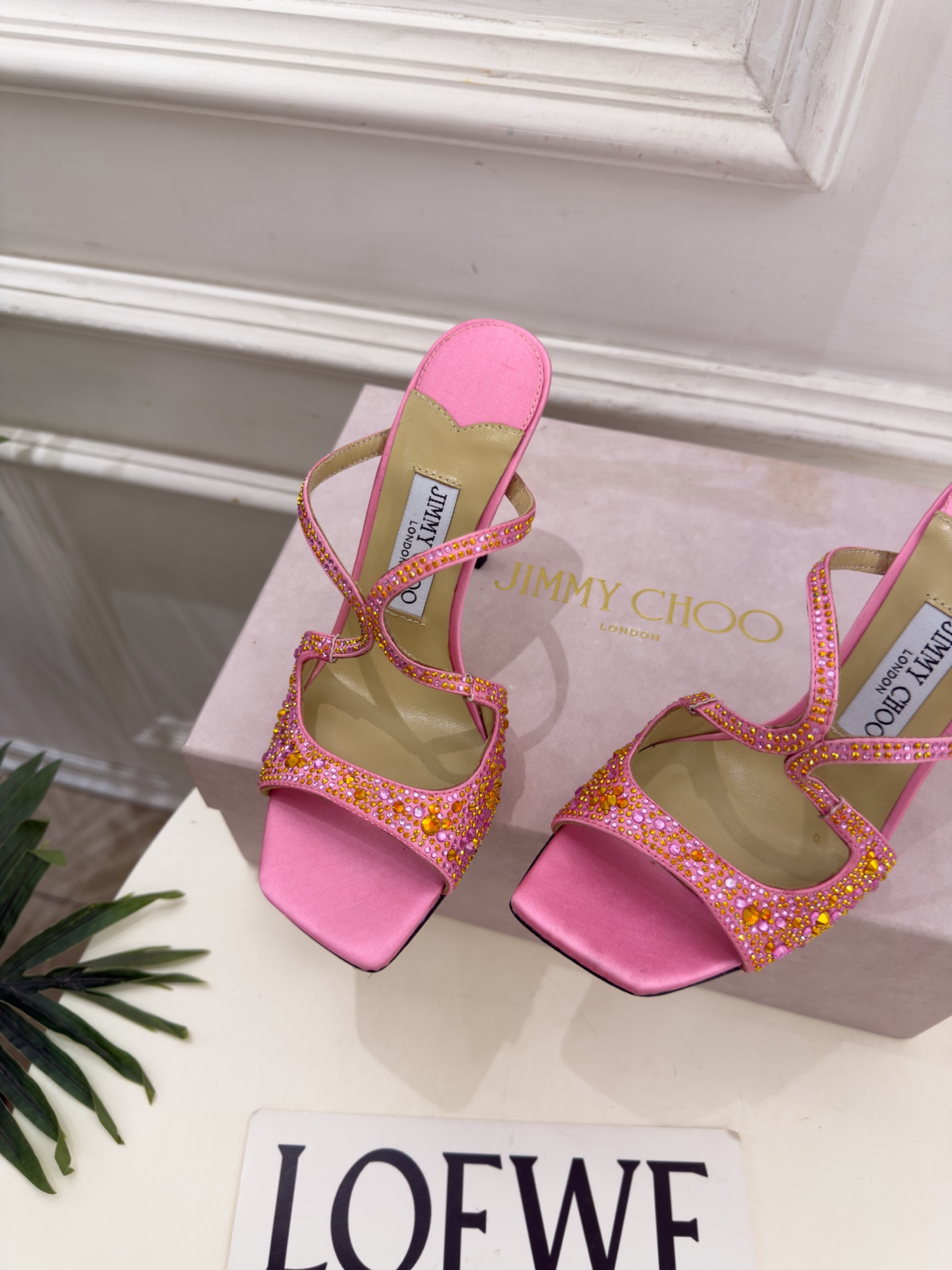 JimmyChoo 吉米周 26𝐬𝐬 ———      ✨ 2026新品 专柜最新JC水钻渐变色鱼嘴高跟拖鞋  BS名媛