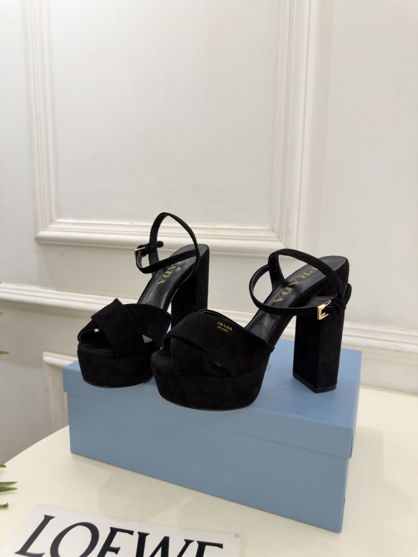 Prada Black Platform Ankle Strap Sandals
