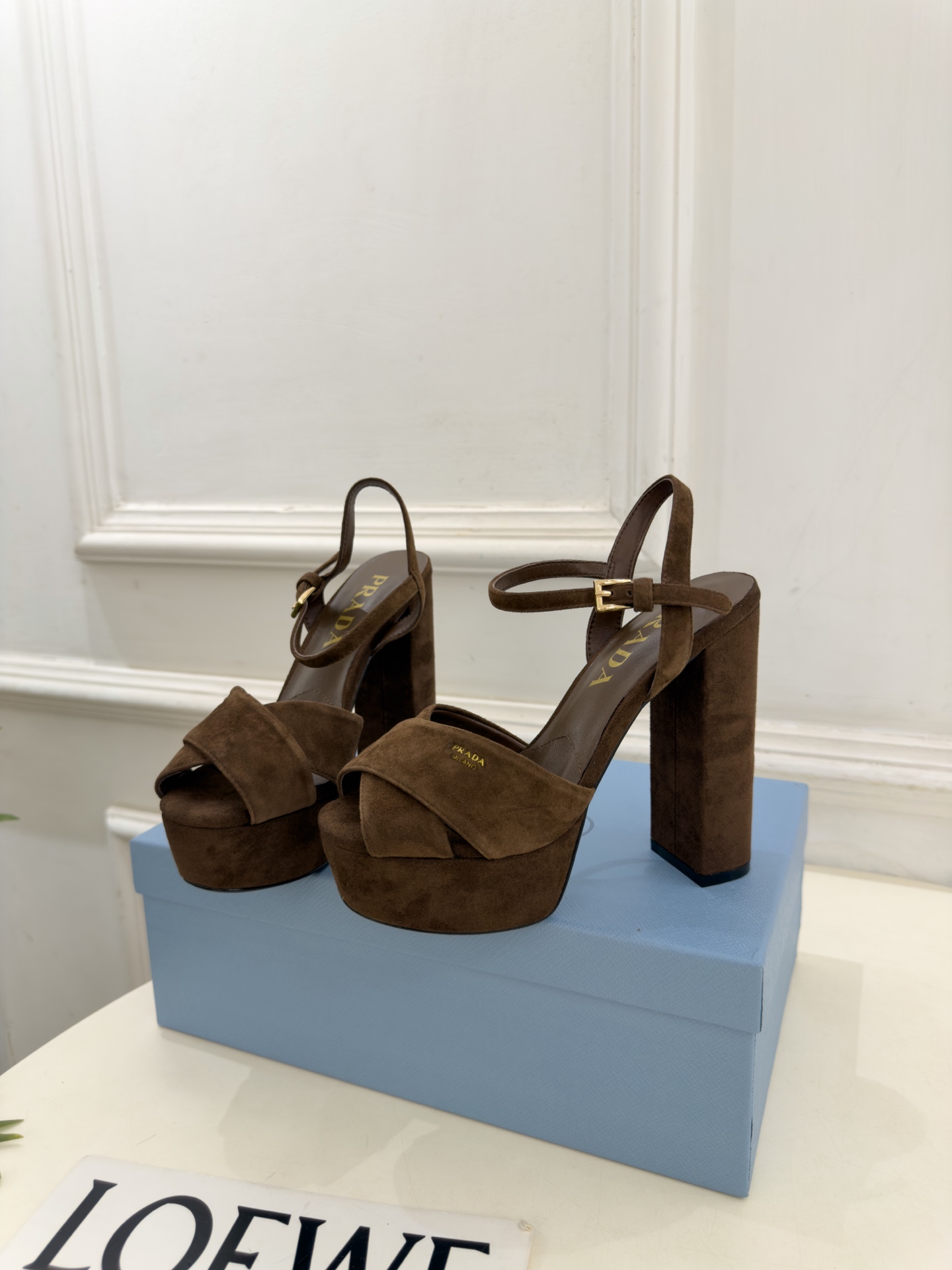 Prada Brown Platform Ankle Strap Sandals