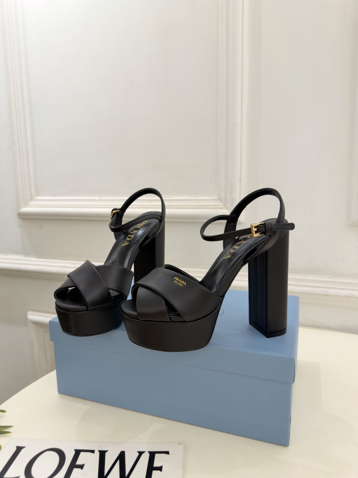 Prada Black Platform Ankle Strap Sandals
