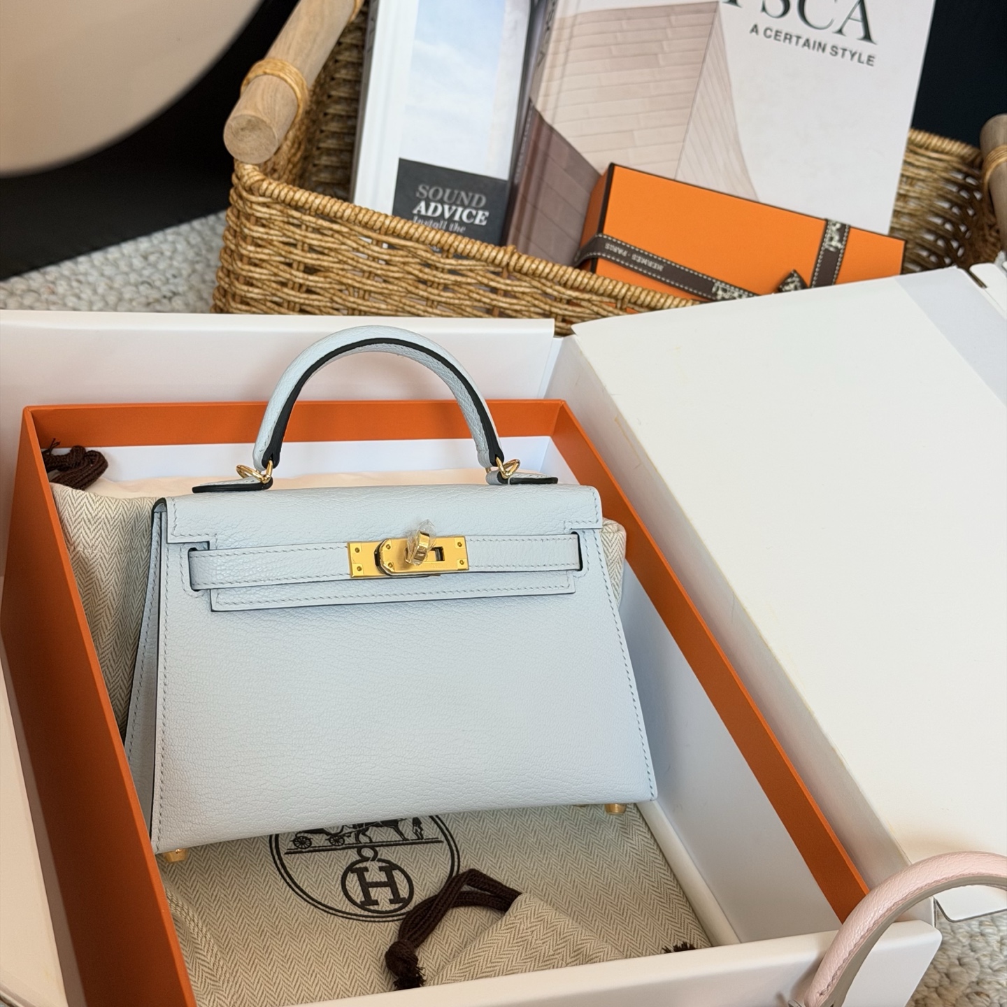 NO:851486,Mini Kelly goatskin haze blue gold,Hermes,hermes,sheepskin,Hermes,19860909Mini Kelly 山羊皮 雾霾蓝 金咯,爱马仕,hermes,sheepskin,Hermes,,Bag
