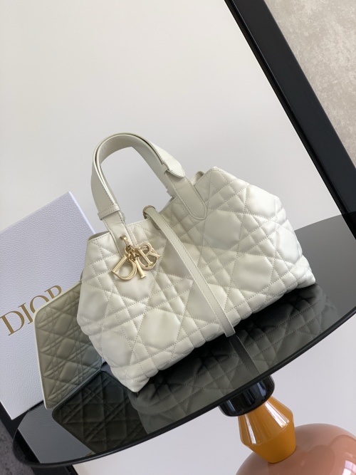 Dior Toujours Medium White Quilted Leather Tote Bag with CD Lock