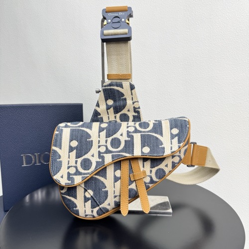Dior Saddle Bag in Blue Oblique Jacquard Denim with Leather Details