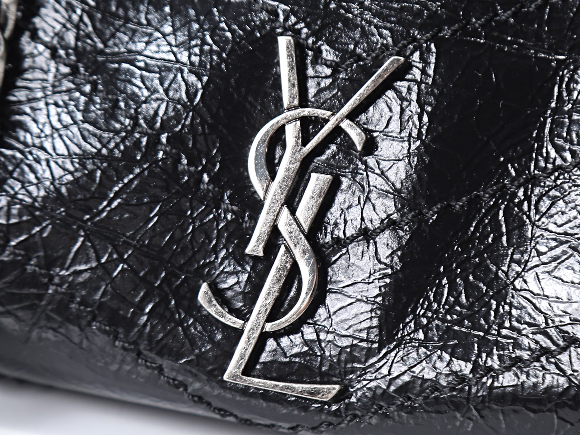 Saint Laurent Niki Black crinkled patent shoulder everyday