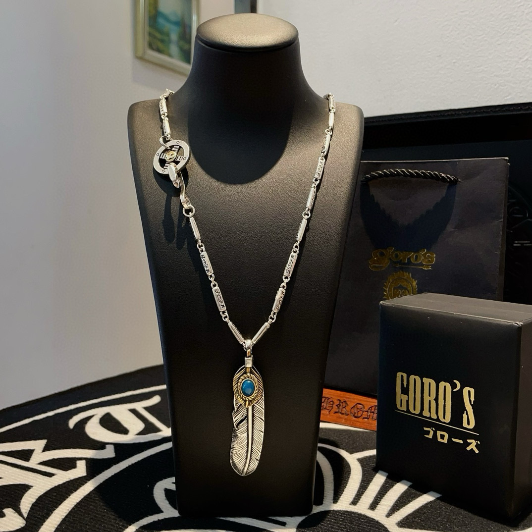 NO:110061,[New Products are on the Shelves] Goro’s Takahashi Goro’s pineapple feather pendant, Takahashi classic bamboo necklace, top version, recognized exclusive shot, focusing on the high-end market, Kuaishou/ins/Xiaohongshu popular models, absolutely different from ordinary versions!  The details of the picture product are consistent with ZP!  Original production process, precision quality, purely handmade, authentic model opening, fashion essentials, both men and women can wear, same couple style, rock punk silver style, retro elements, trendy and versatile, same style on the official website, fine jewelry, necklace19860909【新品上架】Goro’s高桥吾郎松石羽毛吊坠,高桥经典竹节项链,顶级版本,认准独家拍摄,主攻高端市场 ,快手/ins/小红书热门款,绝对区别普通版本！图片产品细节与ZP一致！原版制作工艺 精工品质 纯手工打造 ～正品开模潮流时尚必备 男女均可佩戴 情侣款同款 摇滚朋克泰银风格 复古元素 潮流百搭 官网同款,饰品精品,necklace,Jewelry