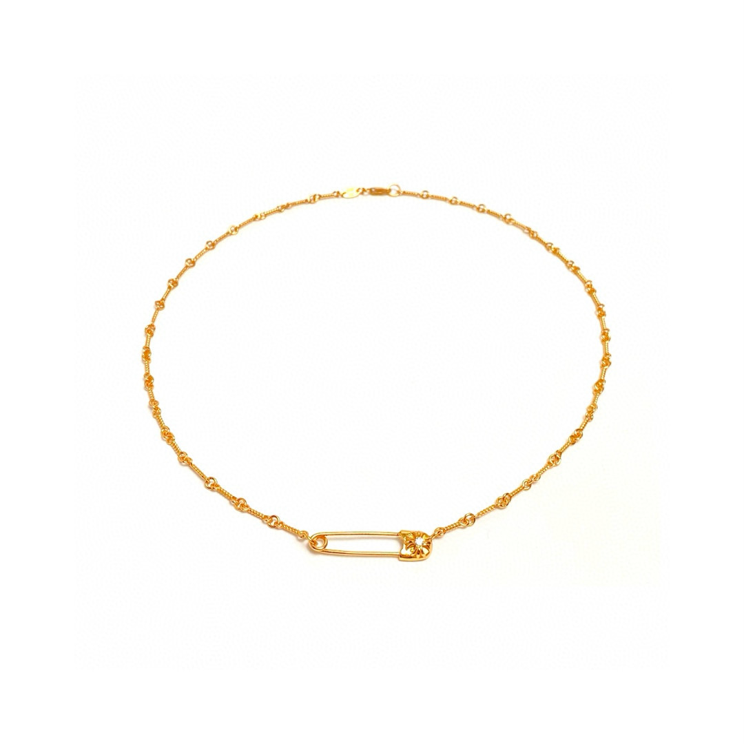 NO:110413,(Excluding pendants) Chrome Hearts Gold-plated diamond-set pin necklace, jewelry boutique, chrome hearts, chrome hearts, necklace, gold plating19860909（不含吊坠） Chrome Hearts克罗心 镀金镶钻别针项链,饰品精品,chrome hearts,chrome hearts,necklace,gold plating,Jewelry